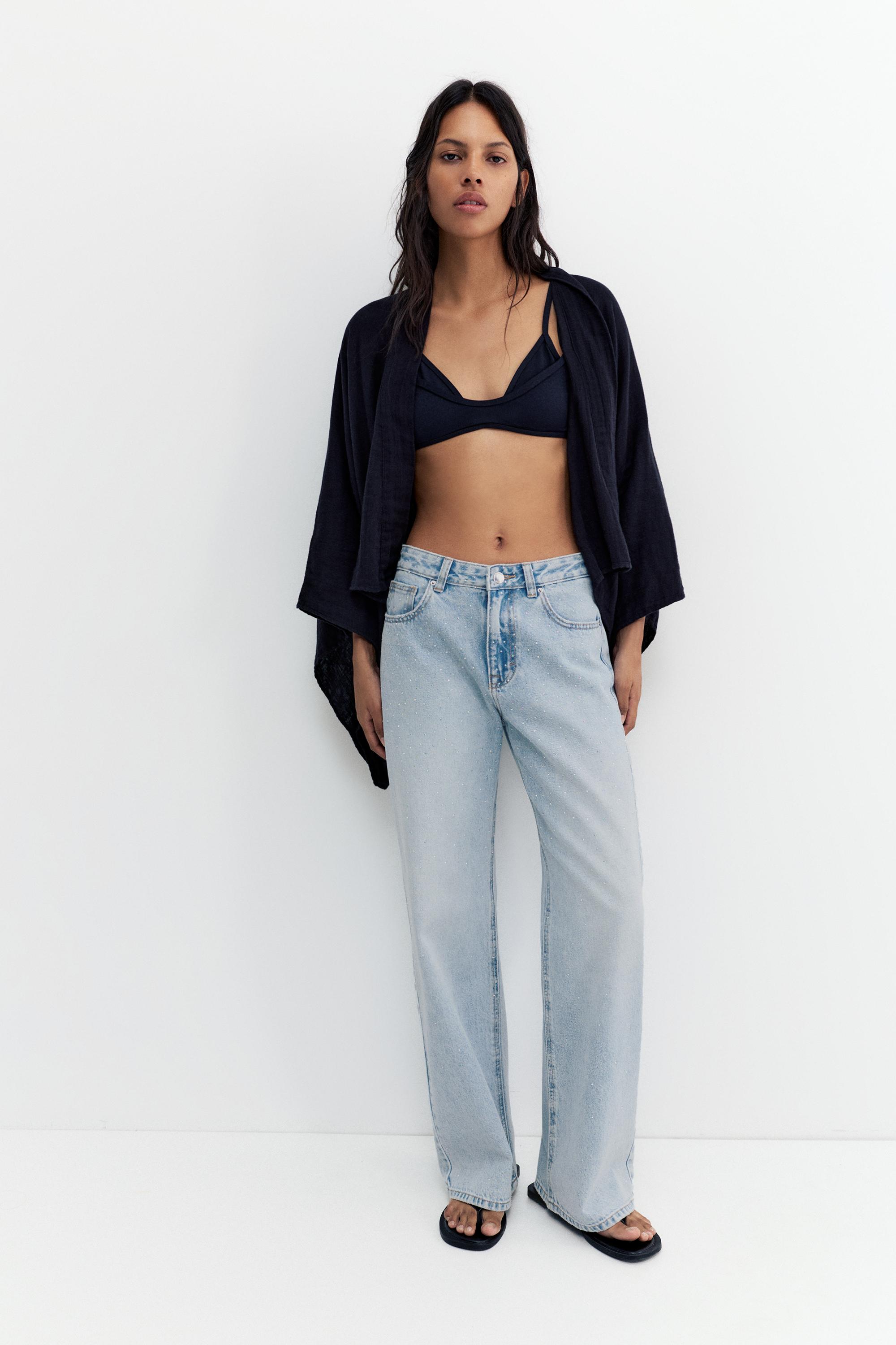 Jeans Baggy Dritti Con Strass