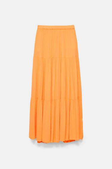 Flowy paneled midi skirt — Orange 7
