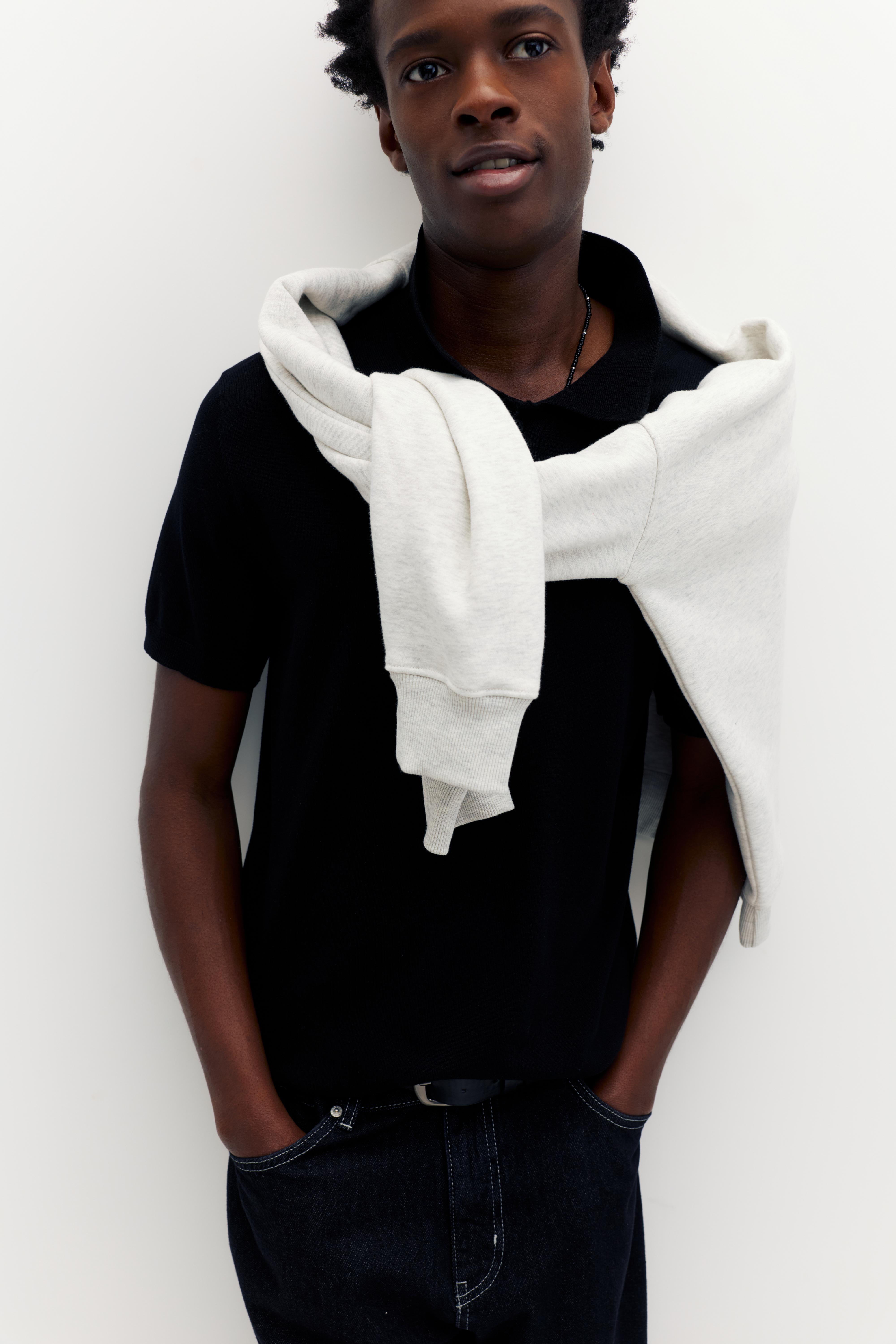 Short sleeve knit polo shirt — Black