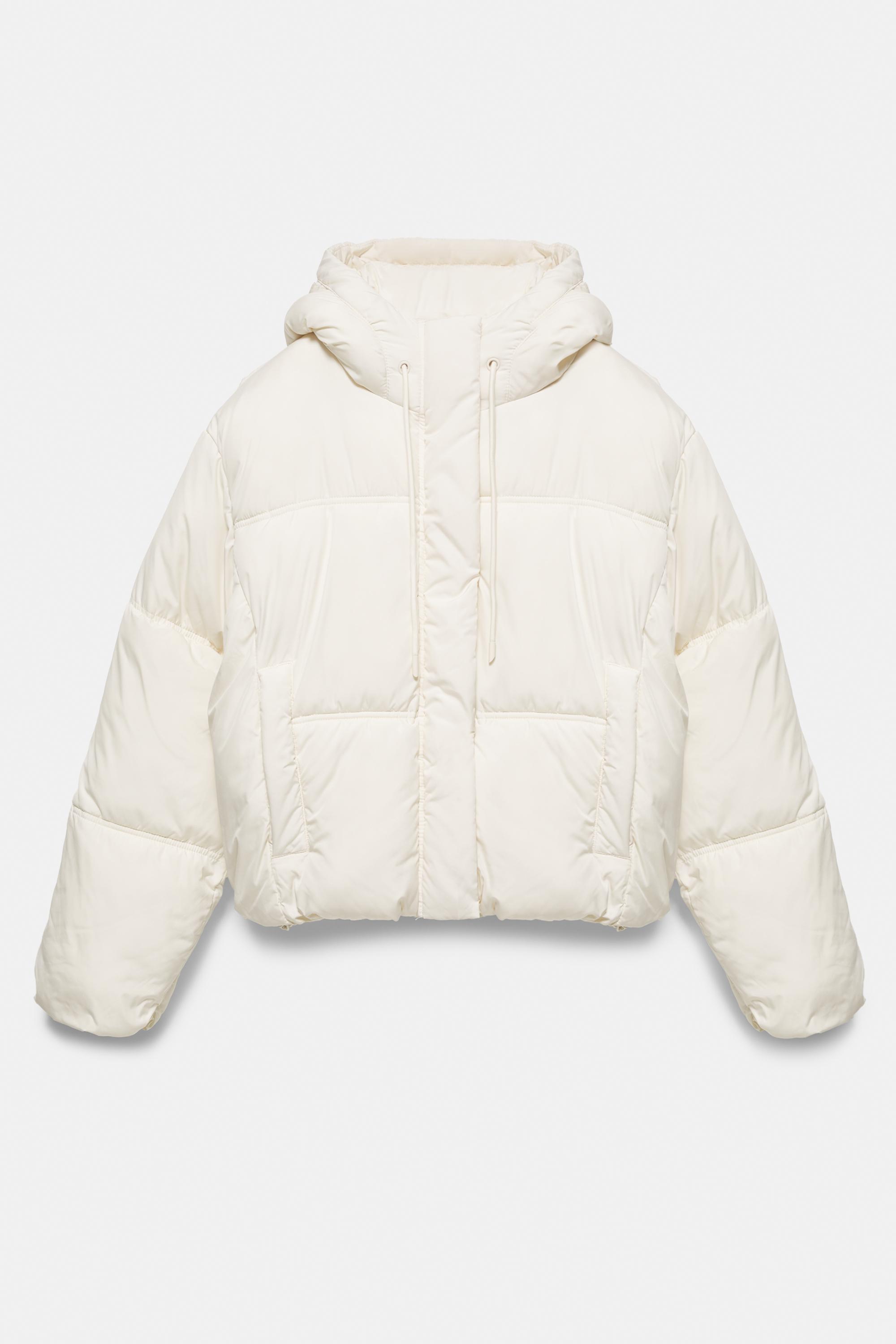 Cropped puffer jacket — Ecru