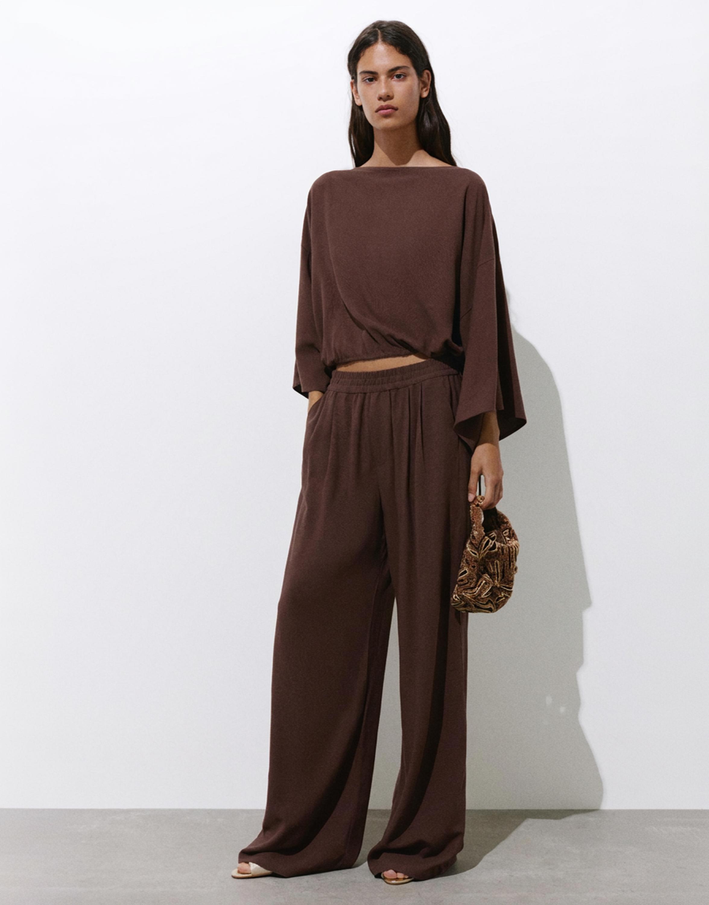 Flowing darted trousers — Brown