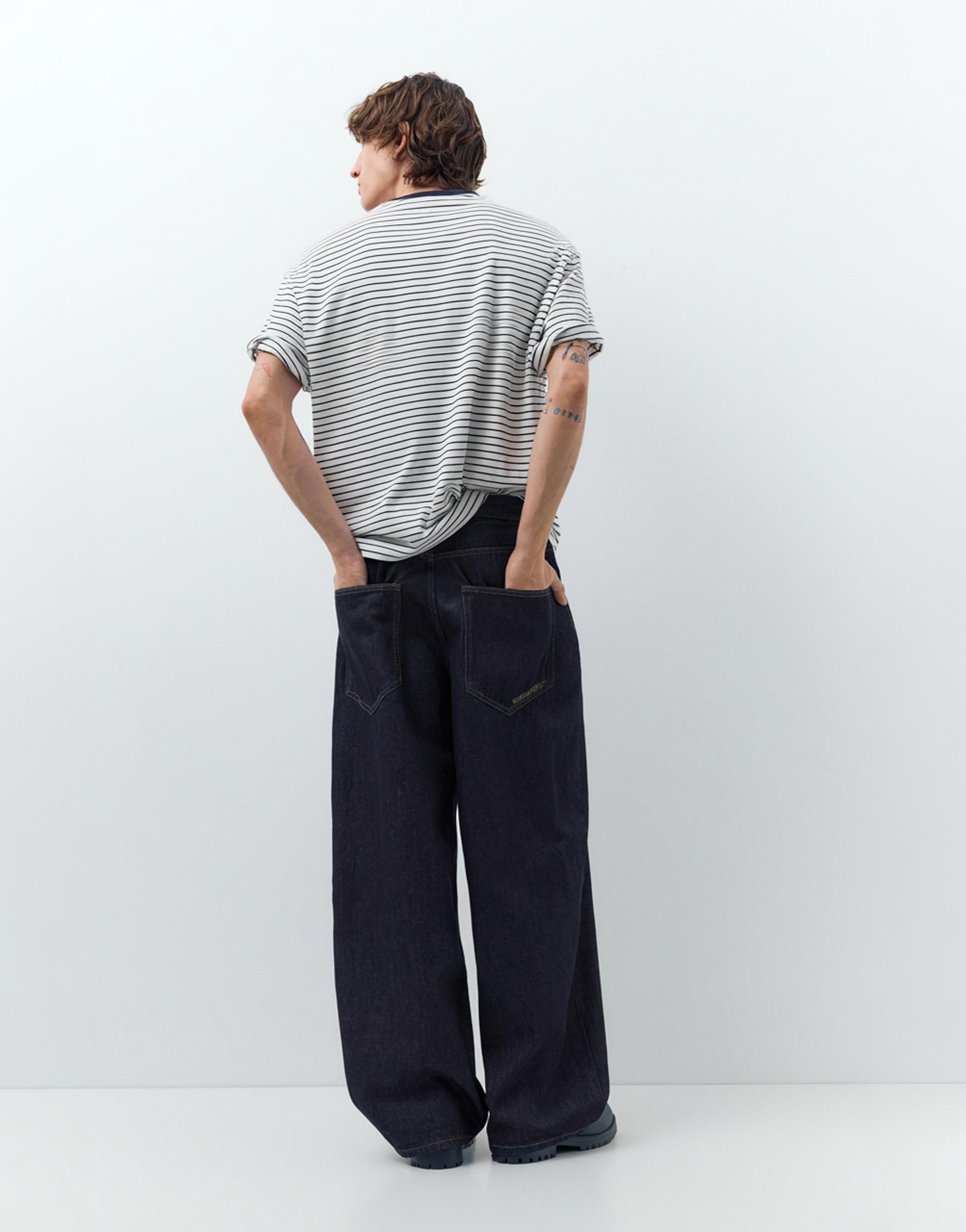 Embroidered super baggy jeans — Navy