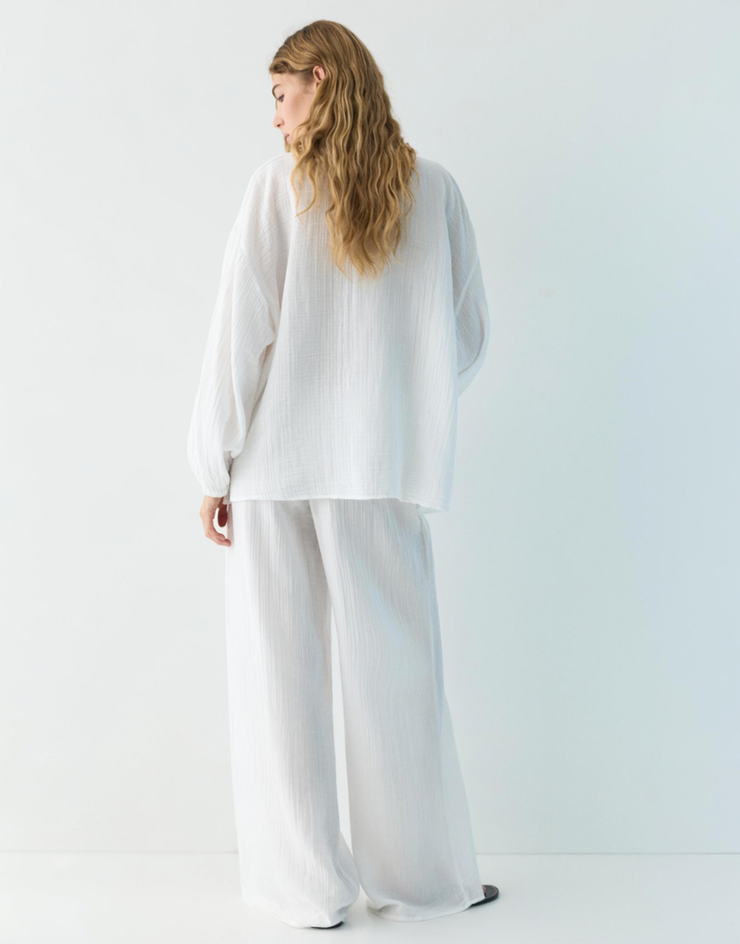 Hakim yaka Şile bezi gömlek - Görsel 8