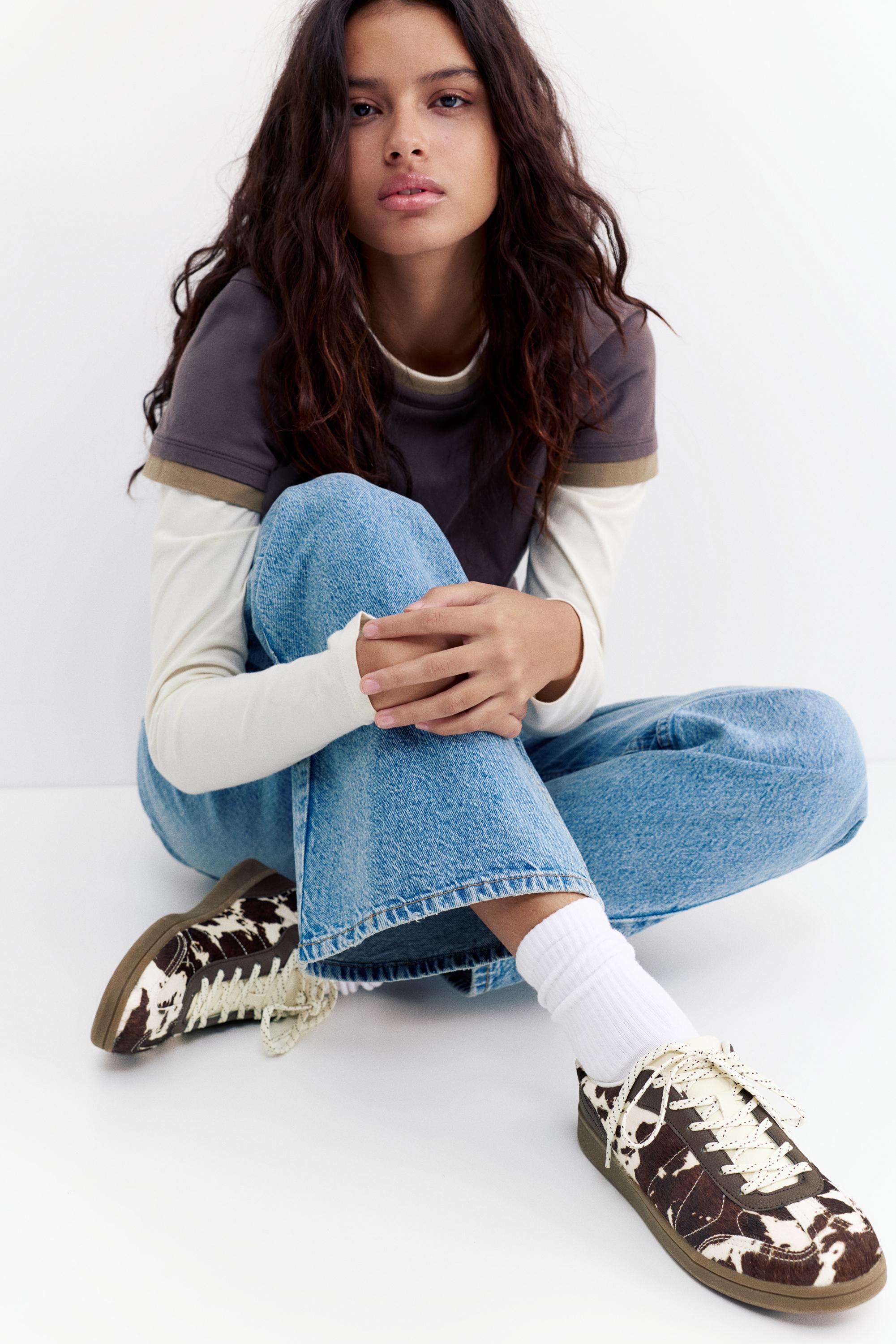 Cow print leather trainers — Contrast