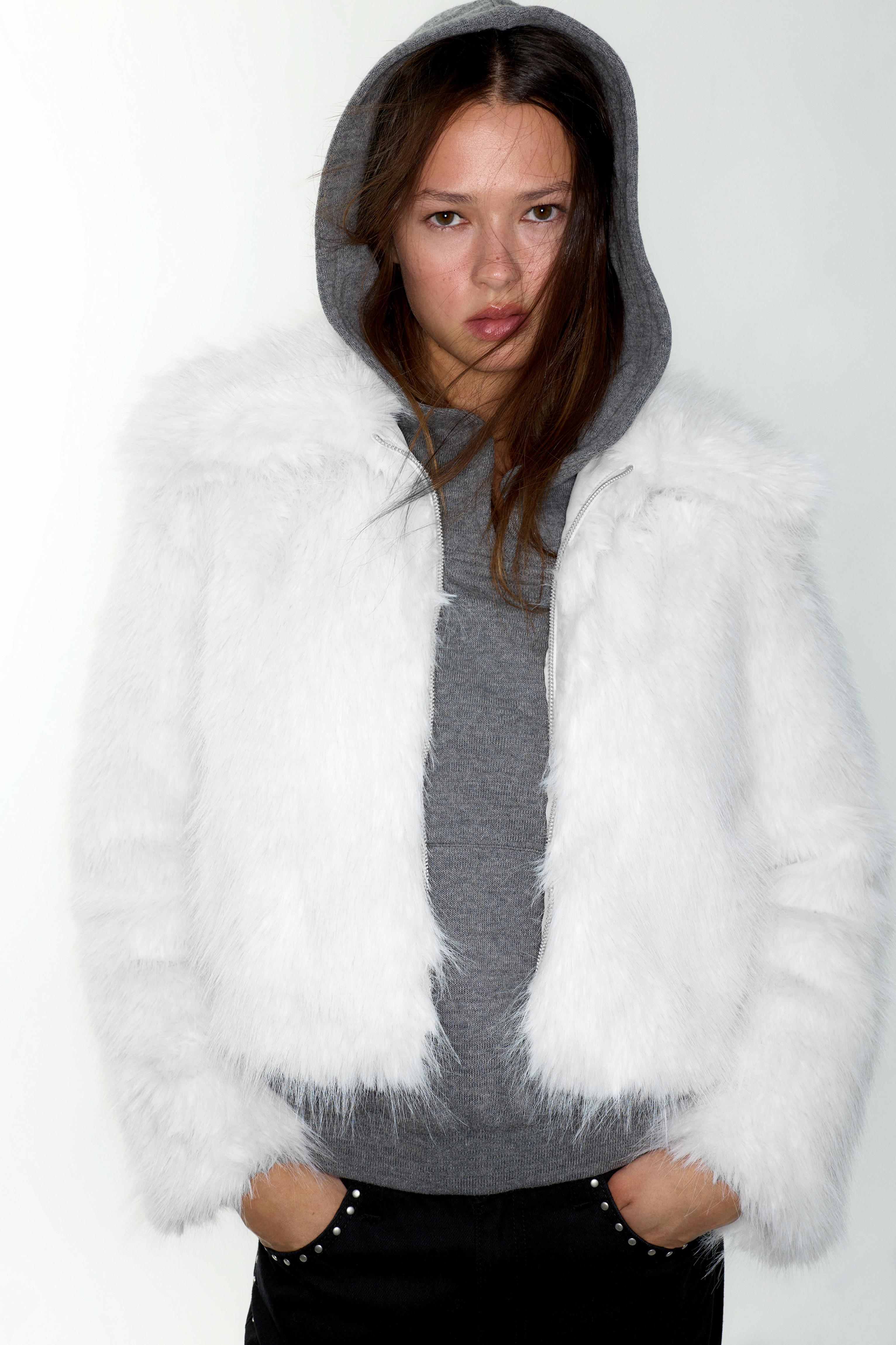 Beyaz suni kürk ceket - Görsel 30