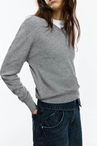 100% wool v-neck jumper — Grey marl 3