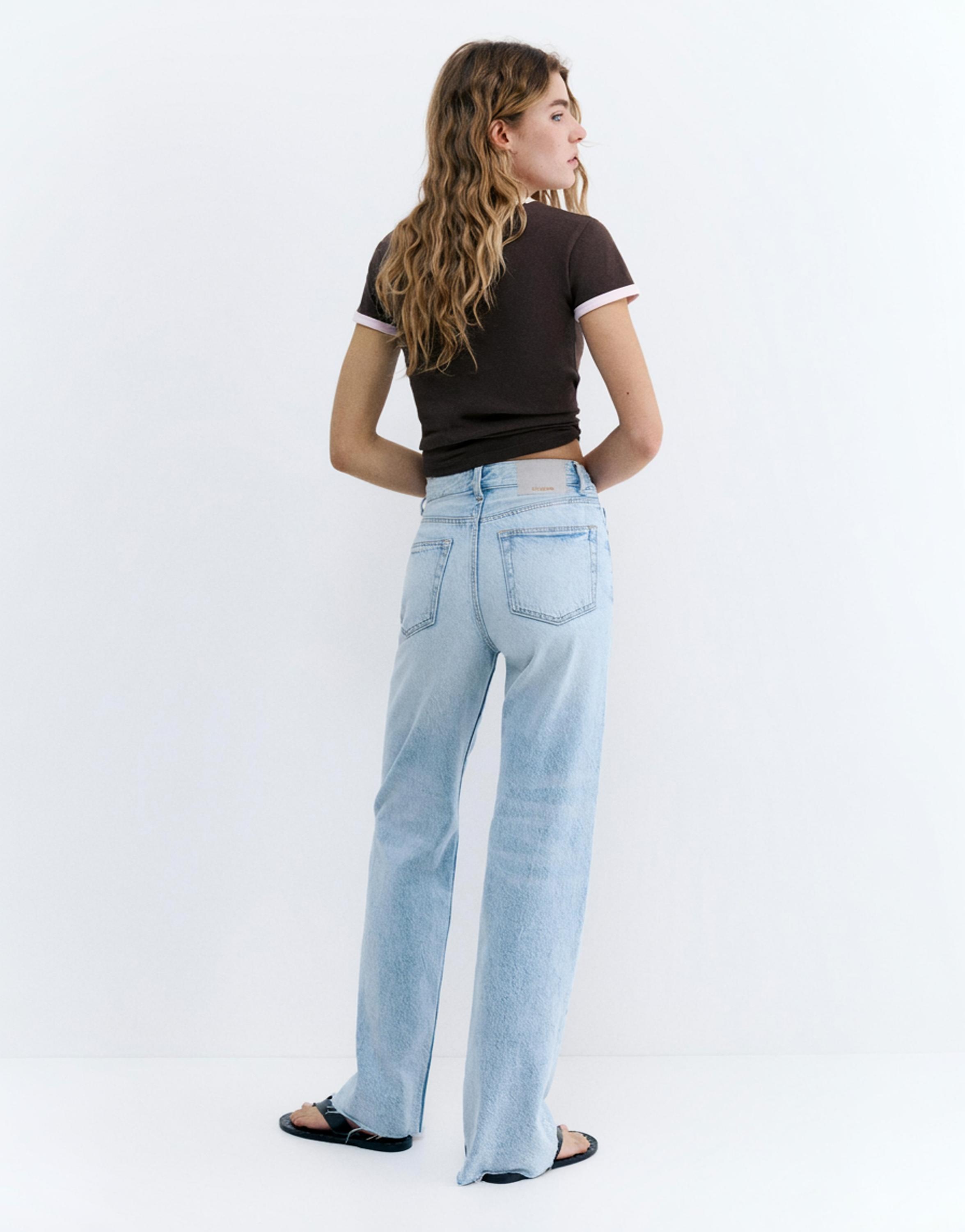 High-waist wide straight-leg jeans — Sky blue