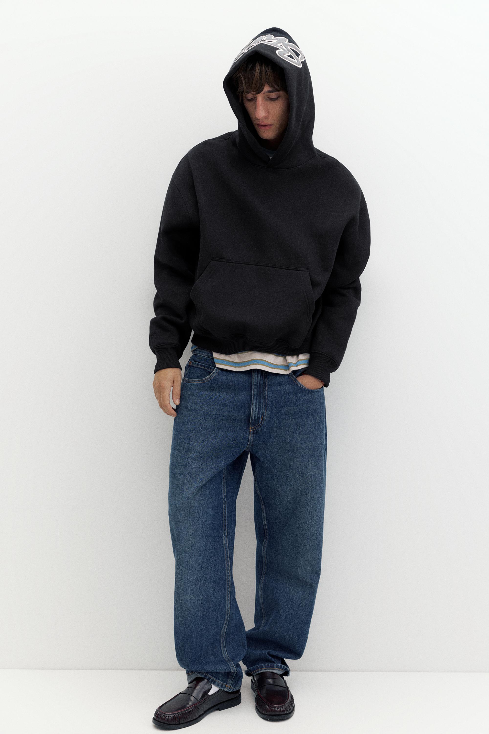 STWD boxy-fit logo hoodie — Black