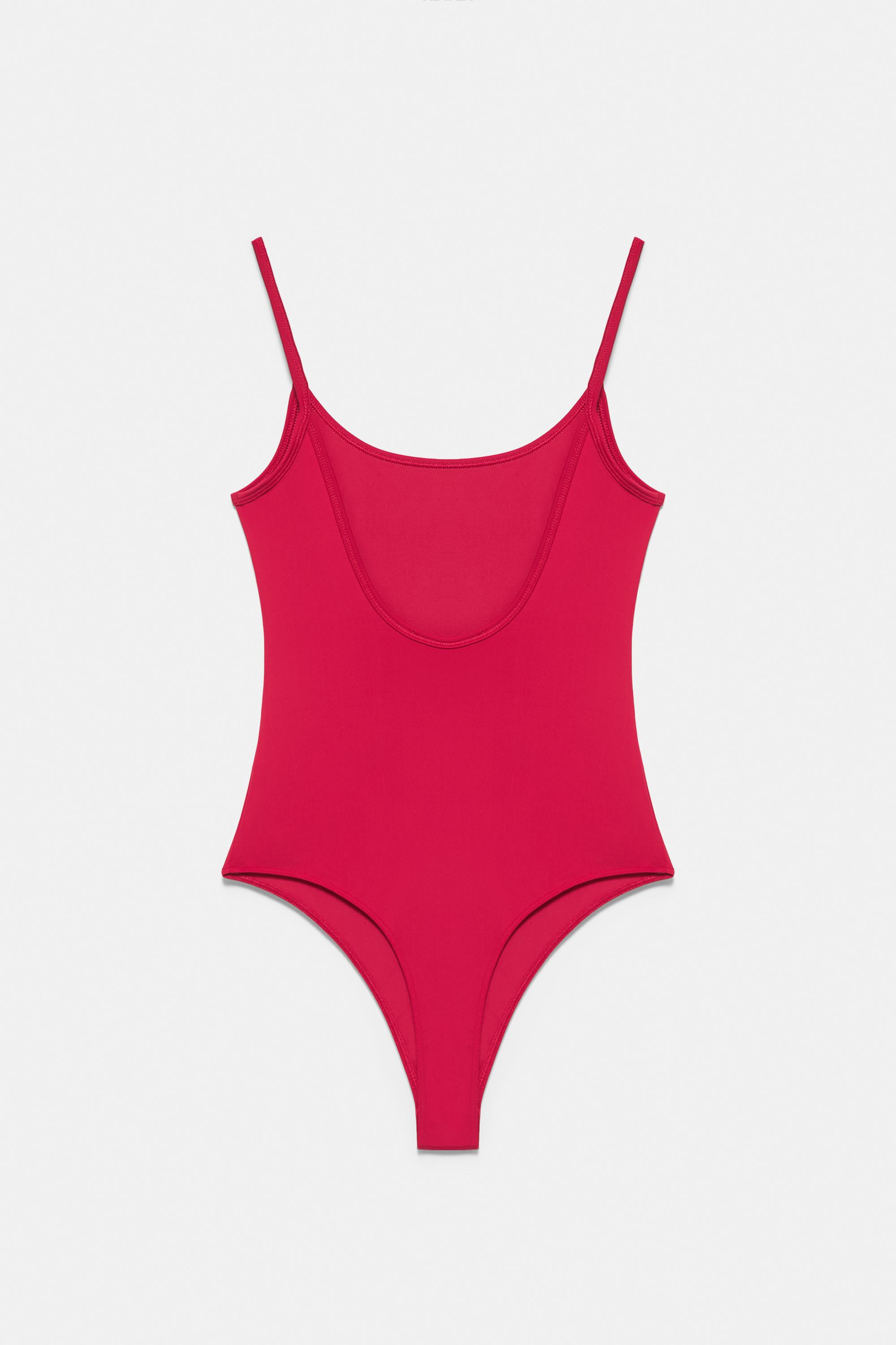 Polyamide bodysuit with thin straps — Raspberry