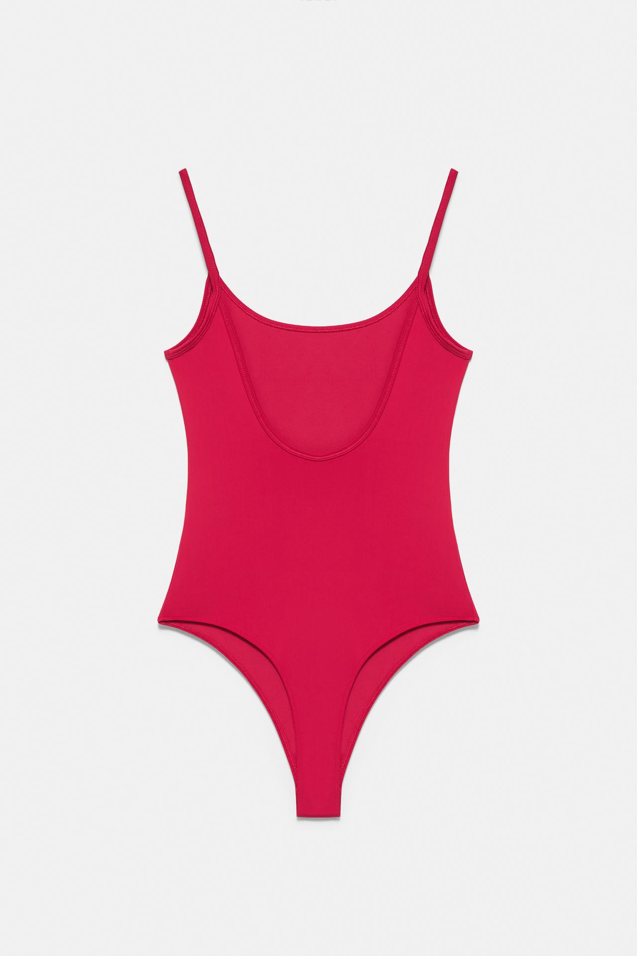 Polyamide bodysuit with thin straps — Raspberry