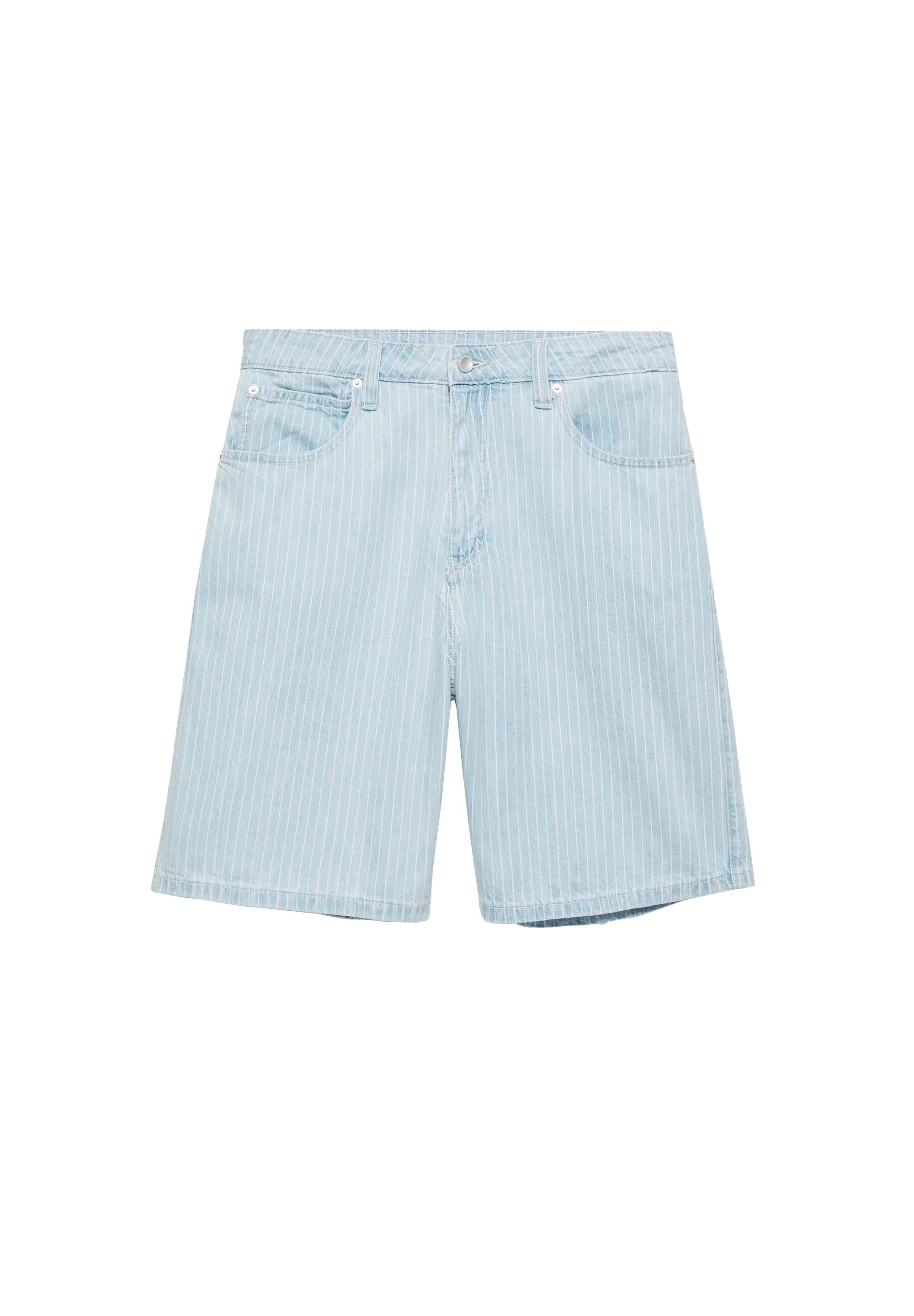 Relaxed fit striped denim Bermuda shorts — Pale indigo