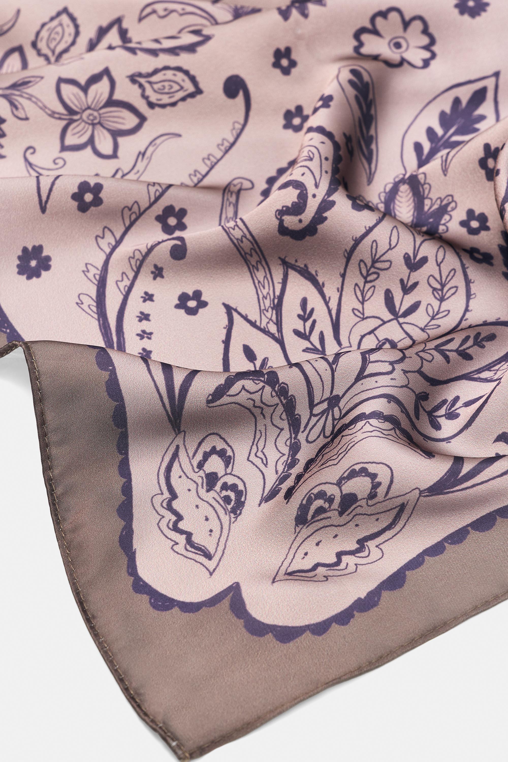 Satin floral scarf — Brown