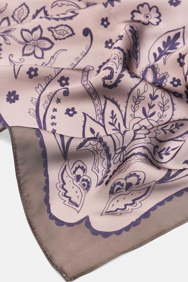 Satin floral scarf — Brown 3