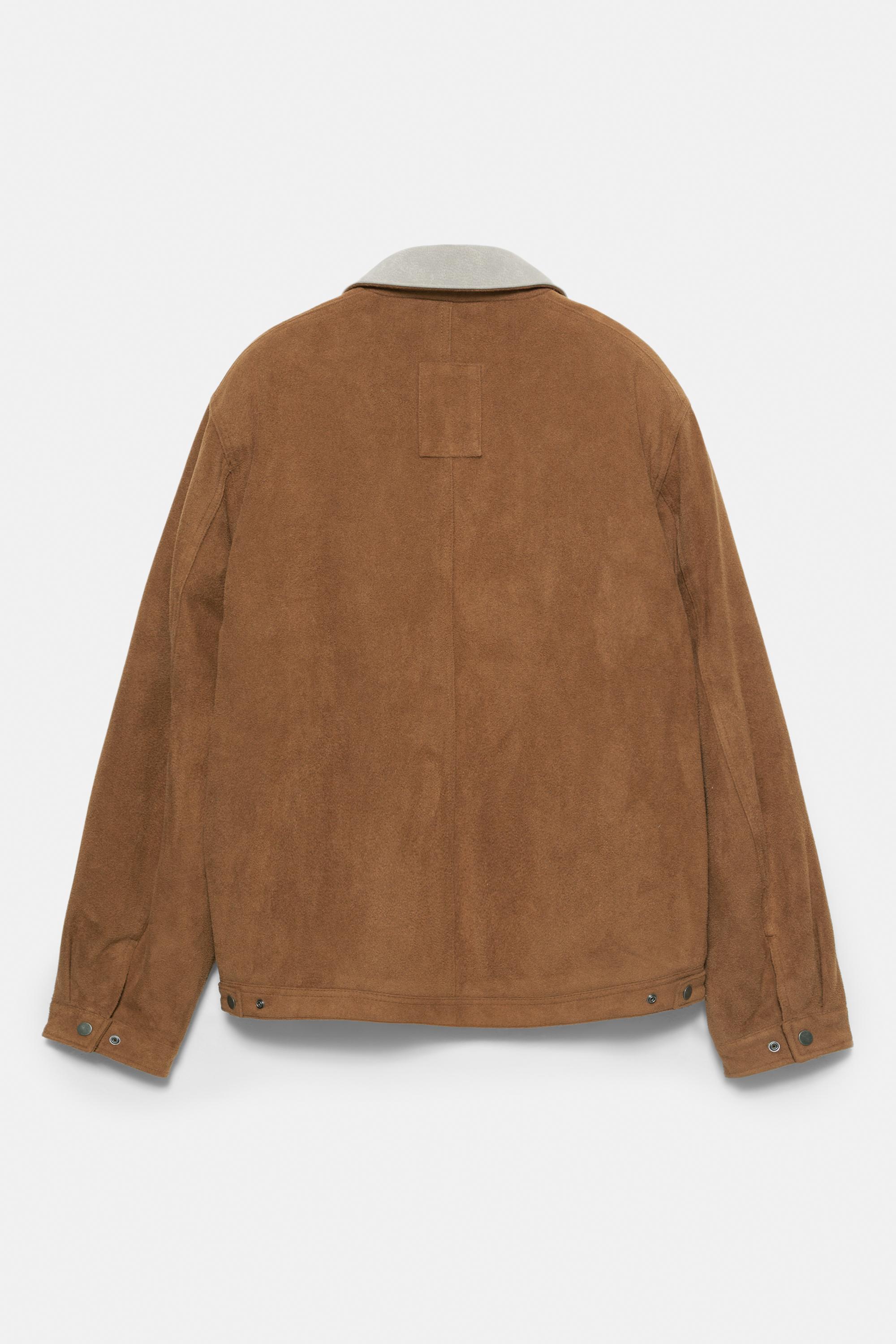 Kontrast yakalı suni süet ceket - Görsel 4