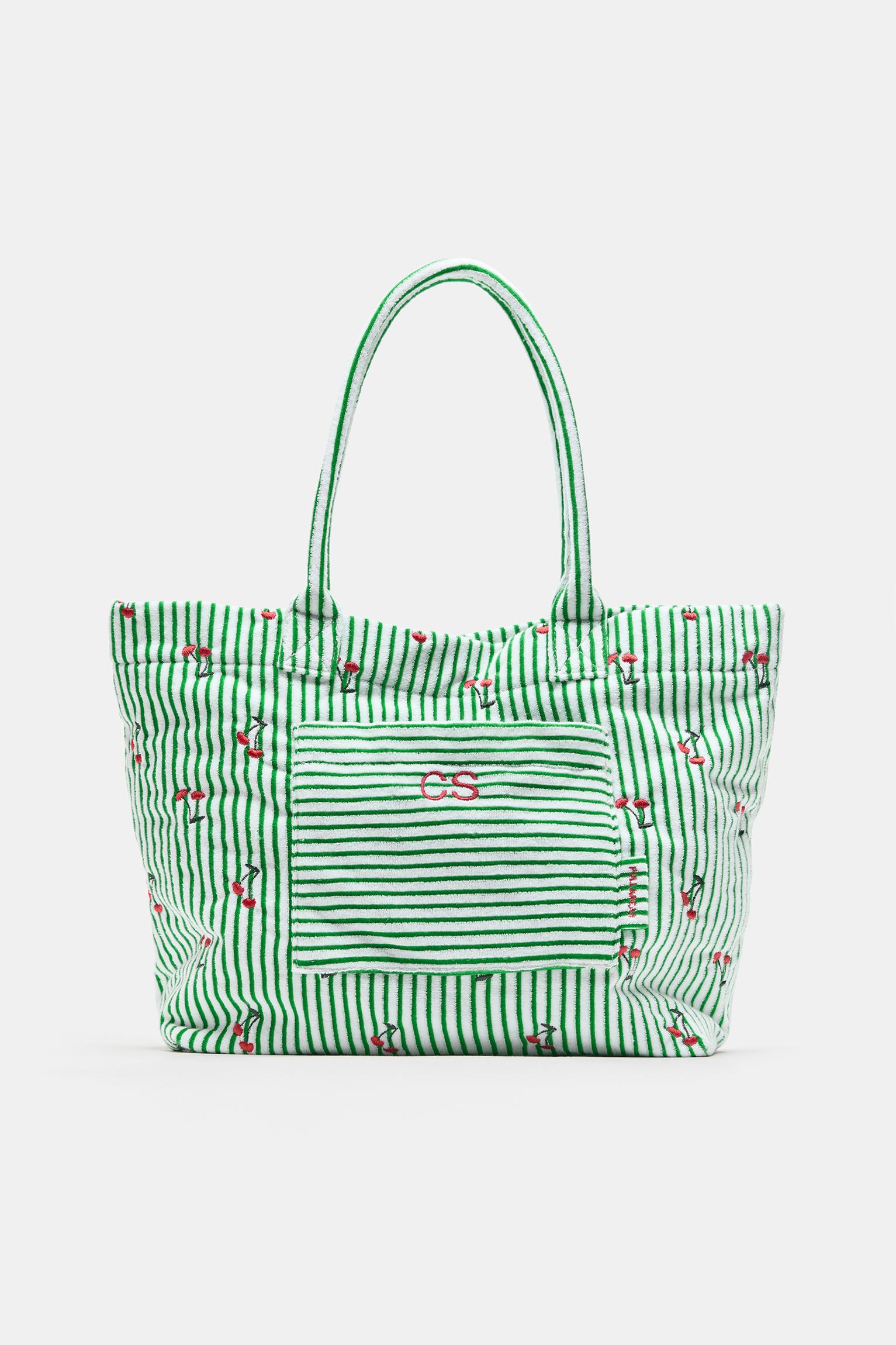 Striped towel shopper bag — Khaki