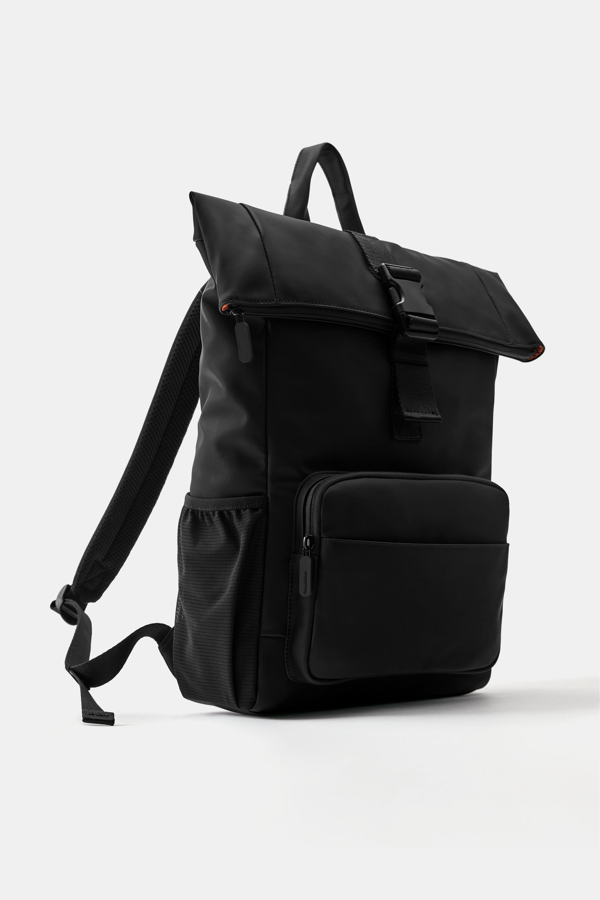 Rubberised flap backpack — Black