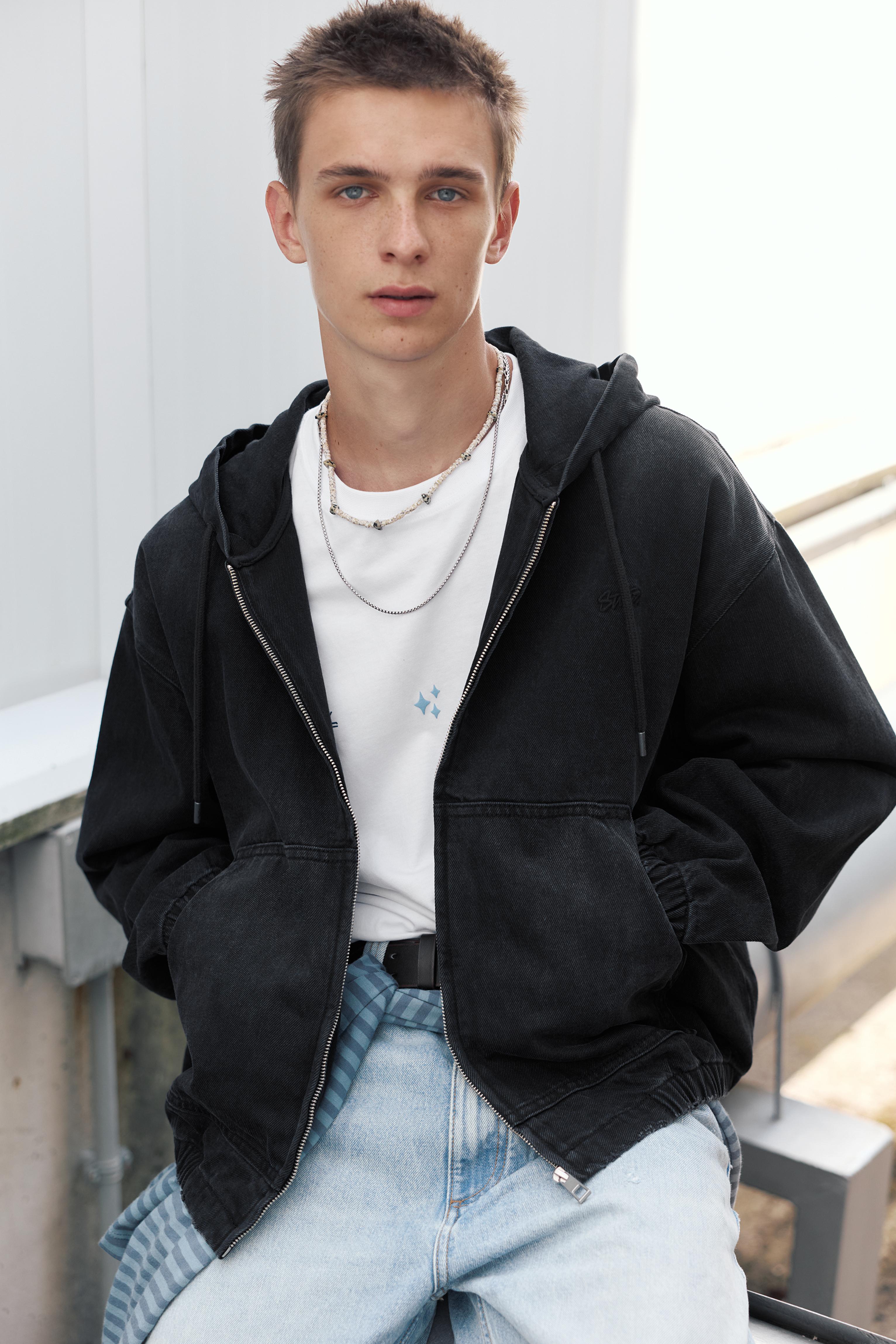 STWD zip-up hooded jacket — Faded black