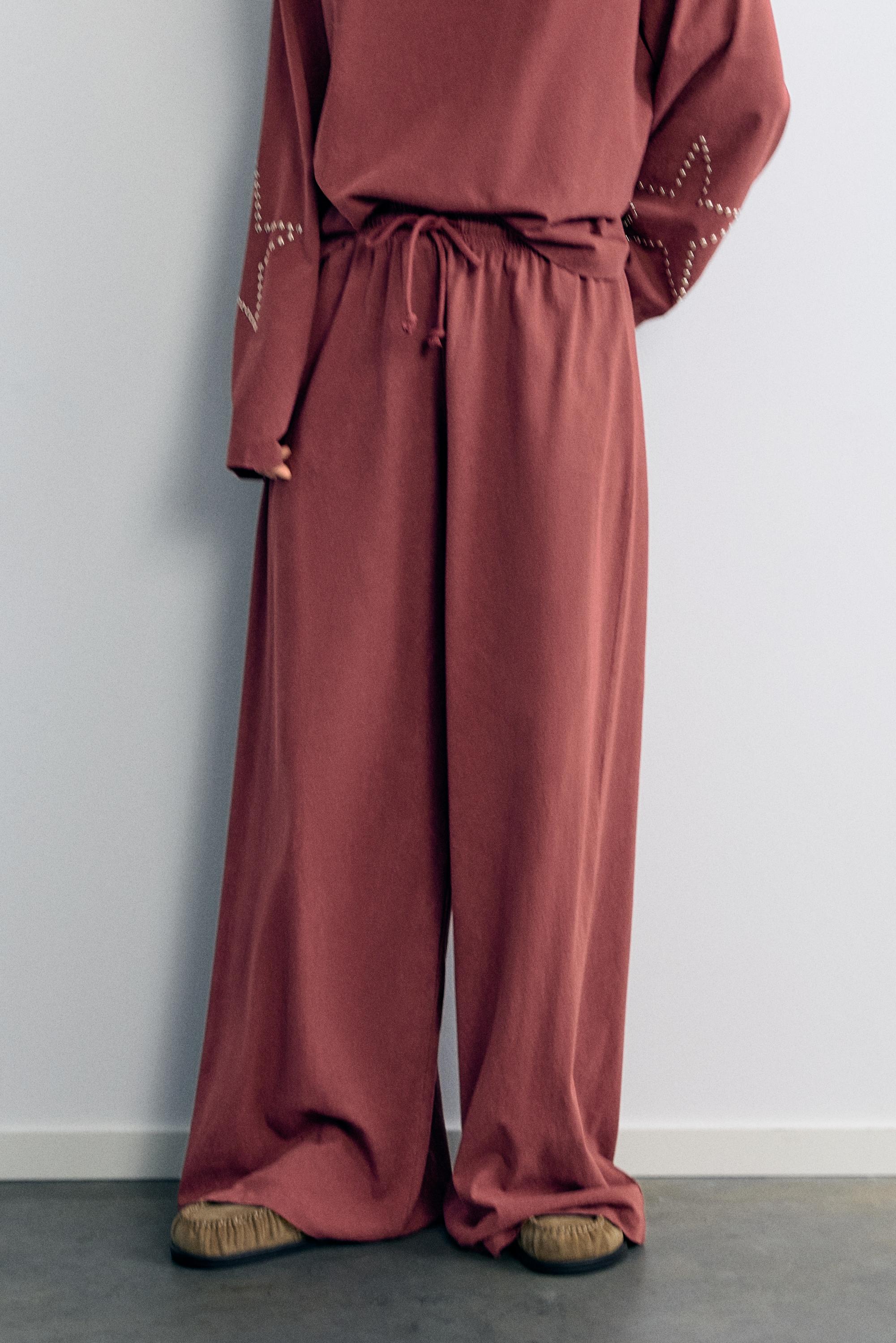 Wide-leg star trousers — Maroon
