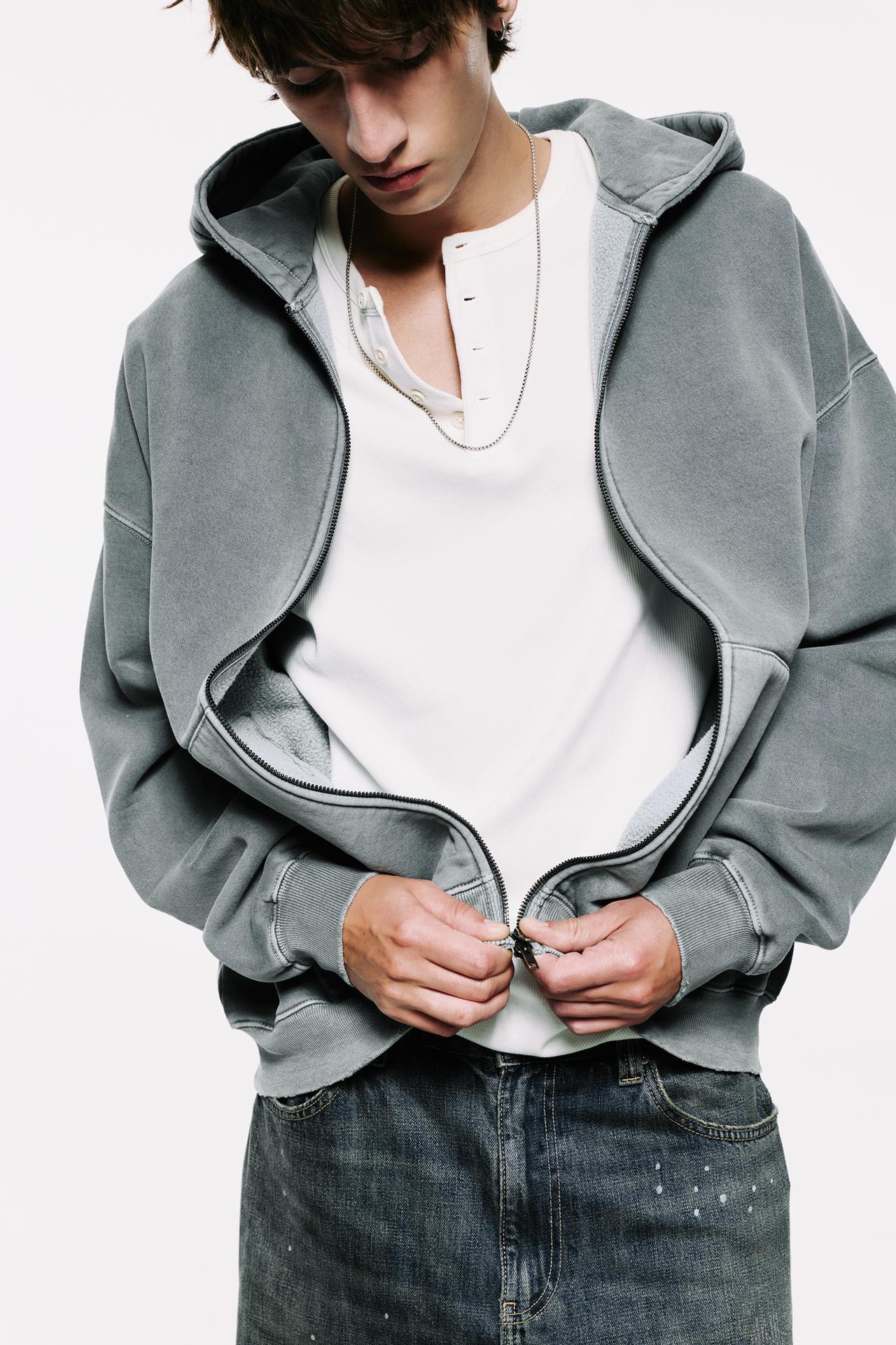 STWD hood zip-up sweatshirt — Grey
