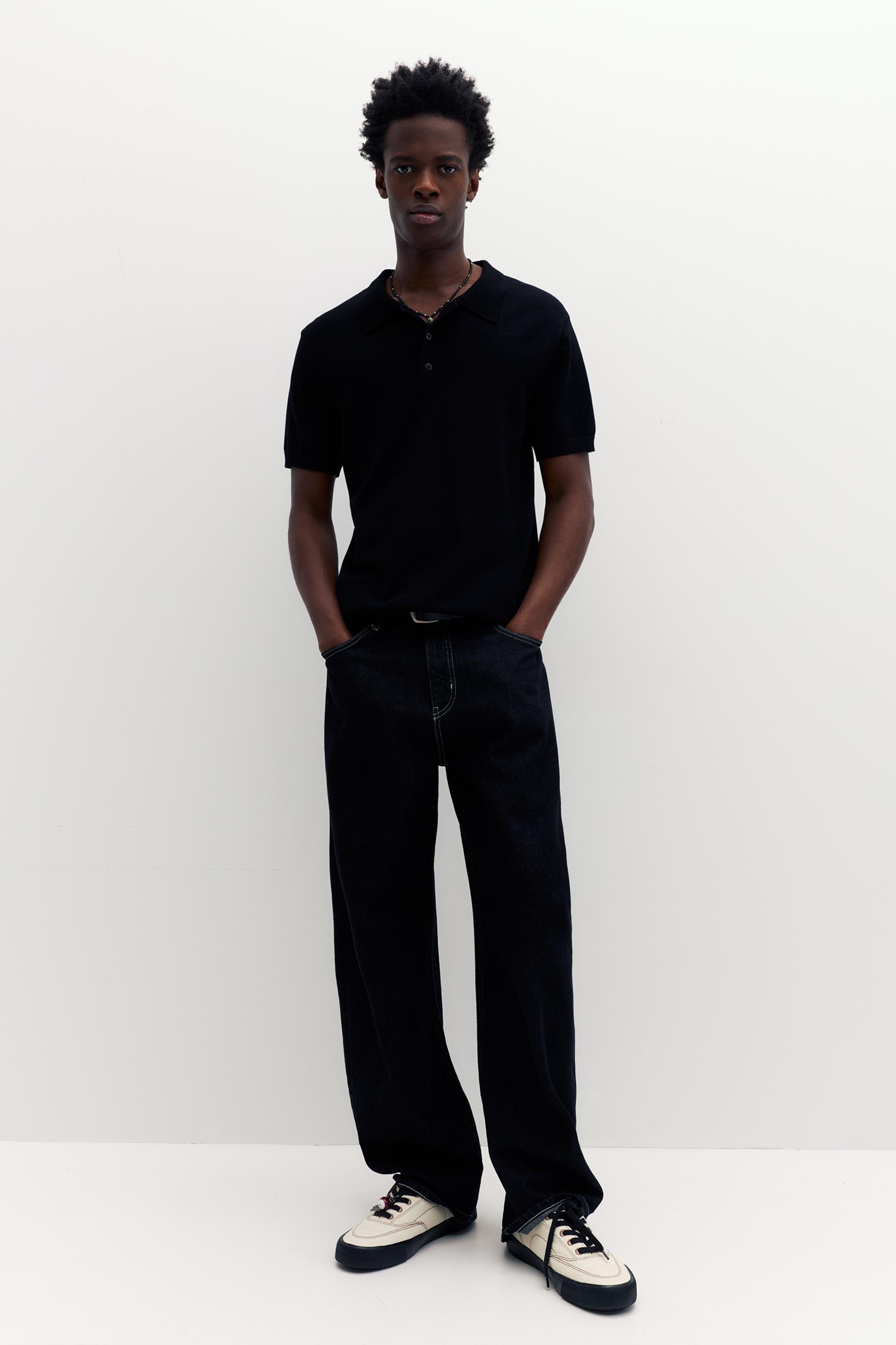 Short sleeve knit polo shirt — Black