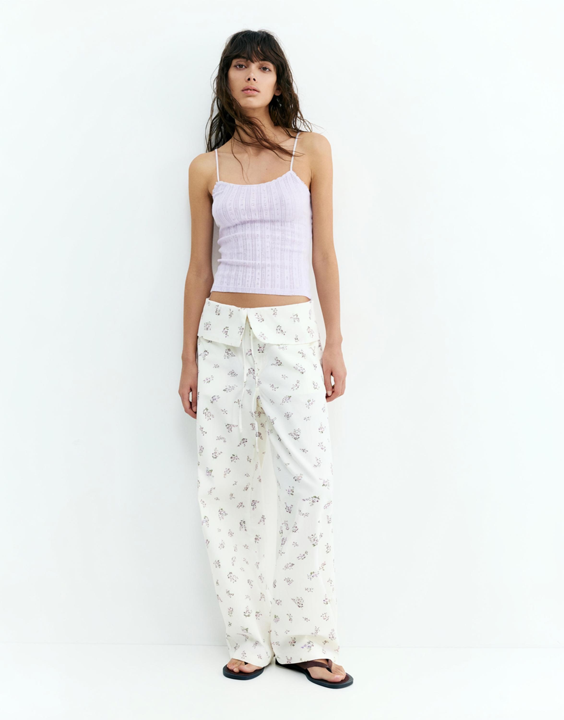 Strappy pointelle knit top — Lilac