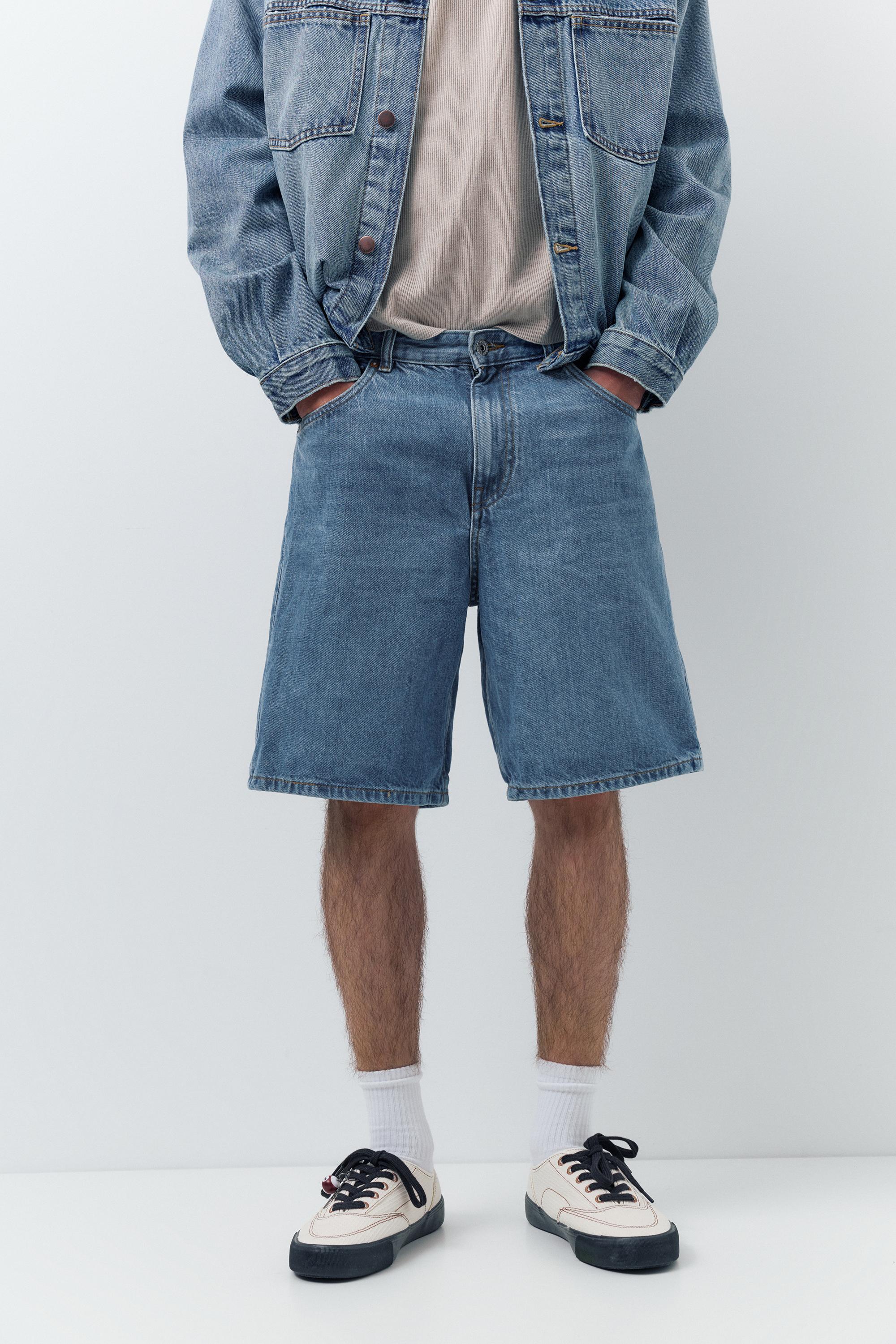 Baggy denim Bermuda shorts — Medium blue