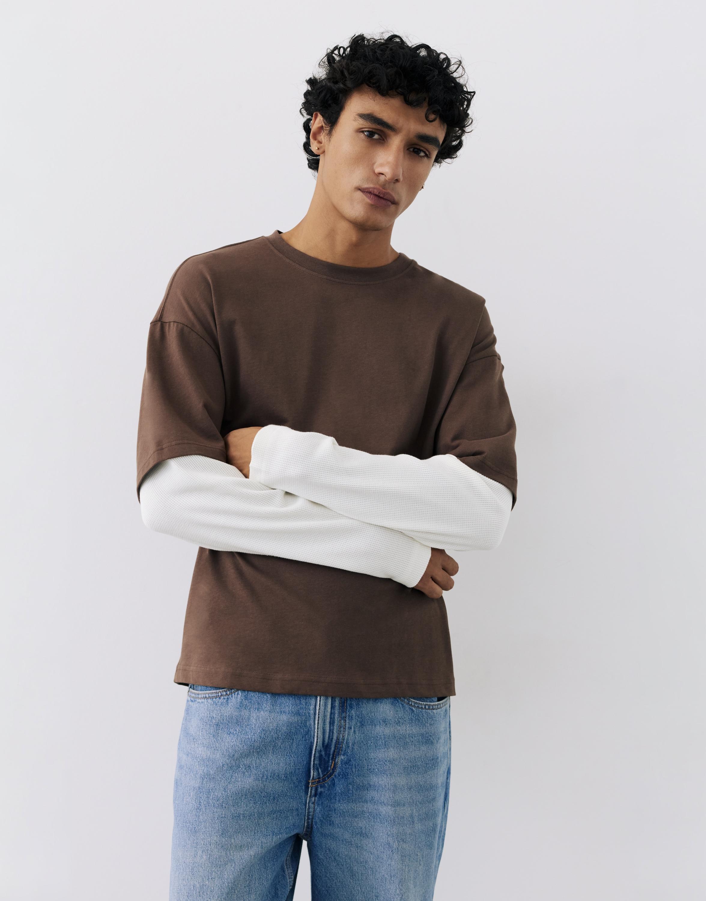 Double-layer long sleeve T-shirt — Brown