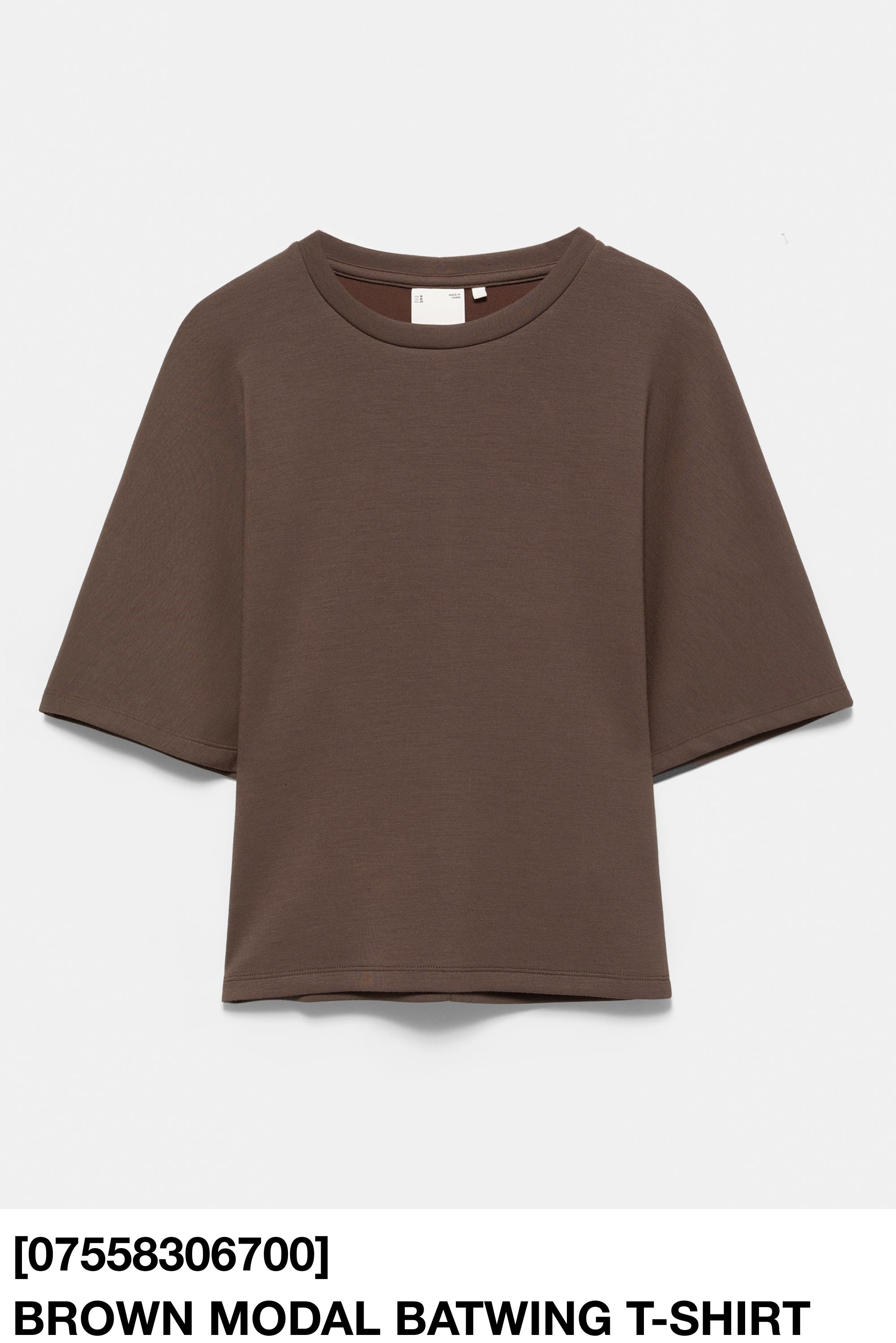 Modal batwing sleeve T-shirt — Brown
