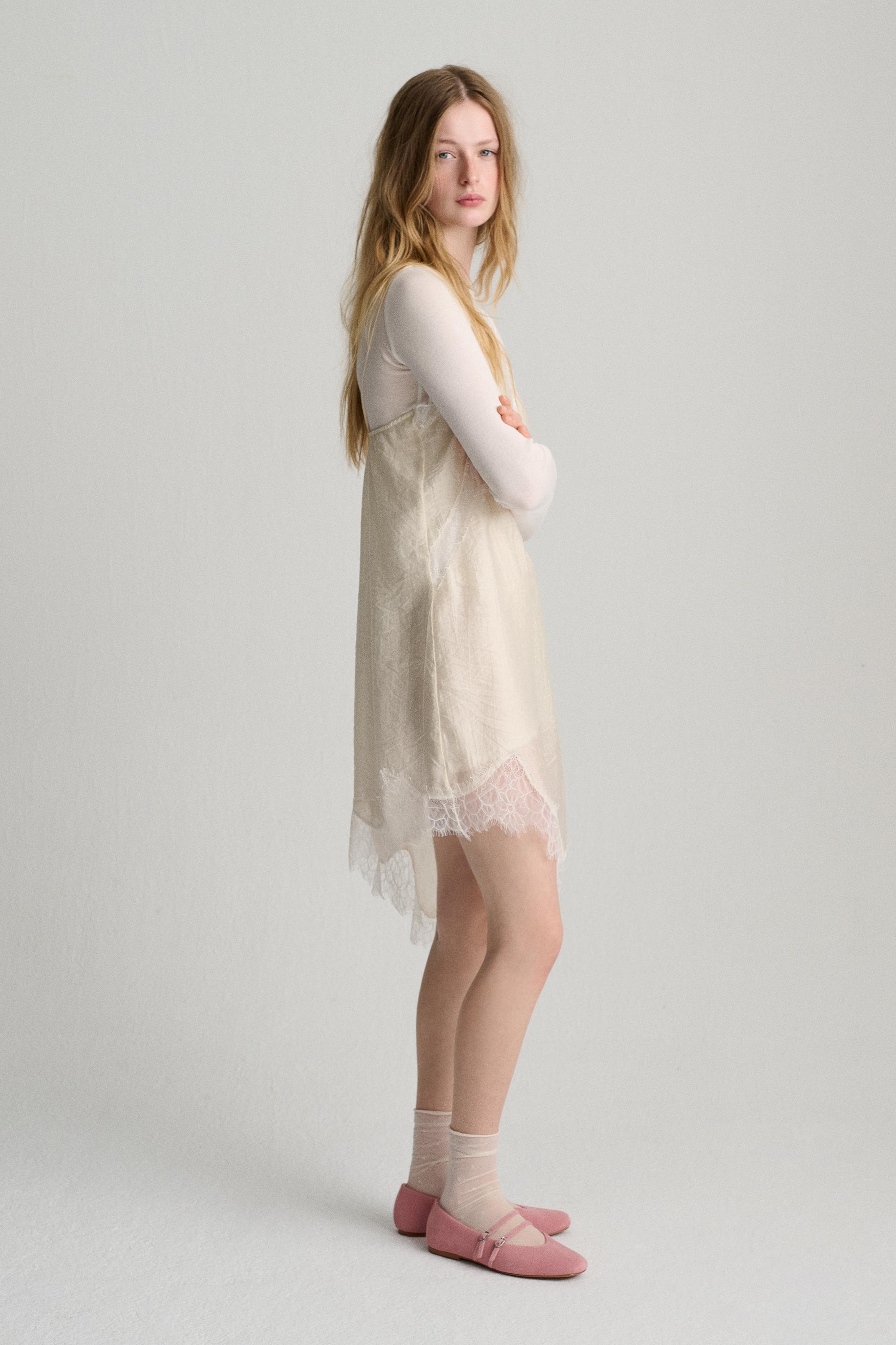 Combined camisole dress — Ecru