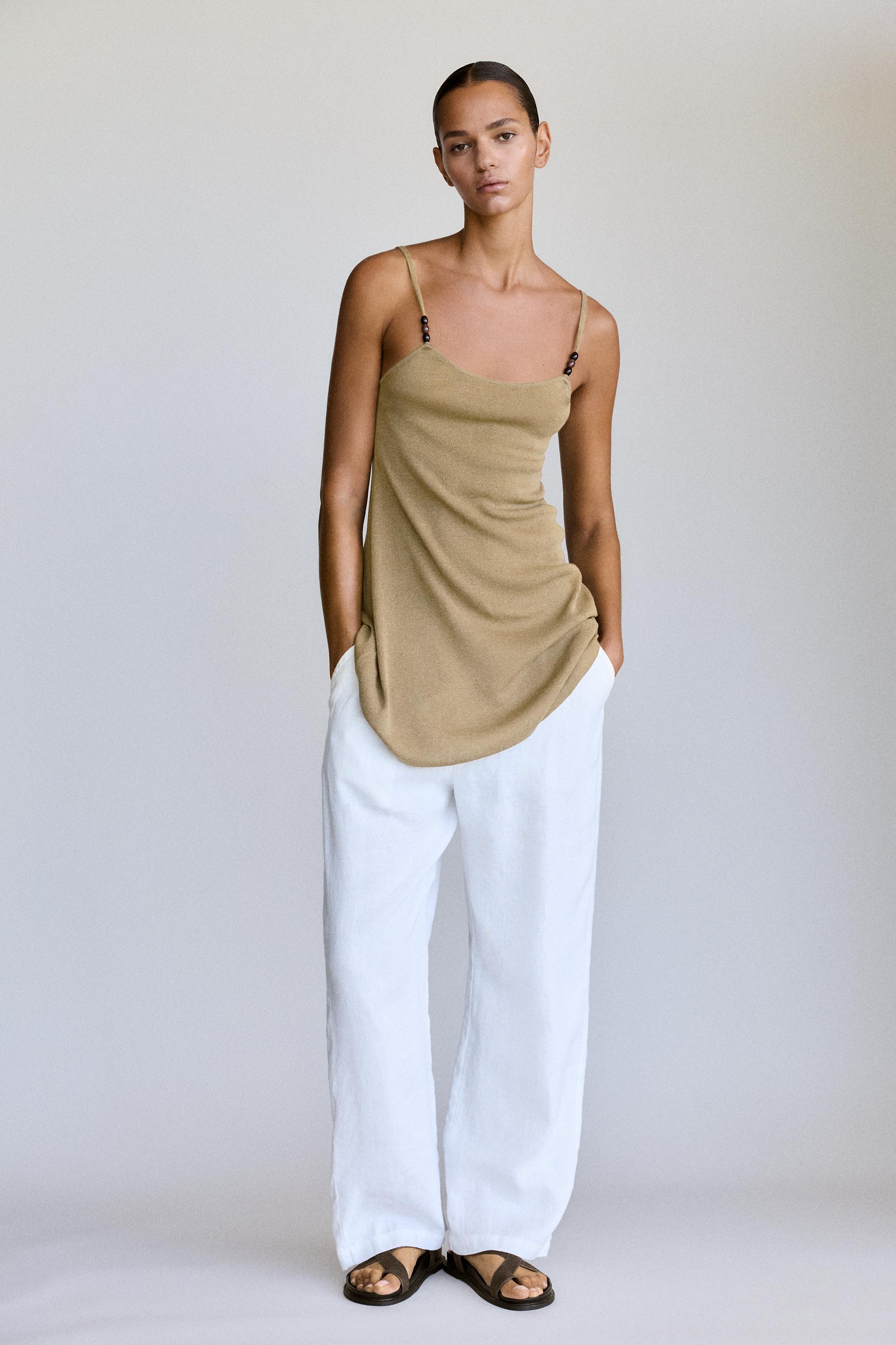 Short knit strappy dress — Khaki