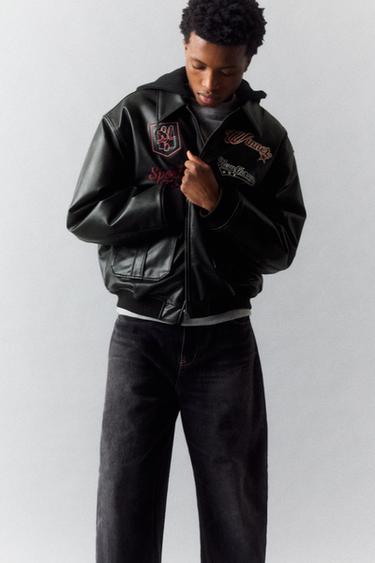 Leather effect jacket with combined hood — Black 8