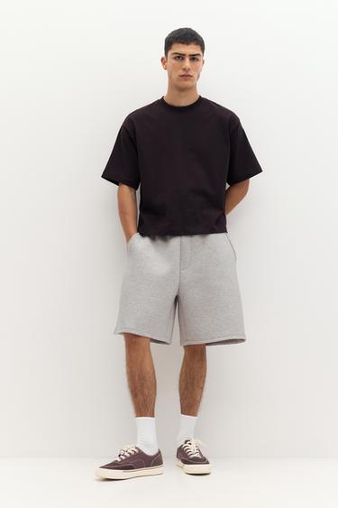 Neoprene-effect jogger Bermuda shorts — Grey marl 1