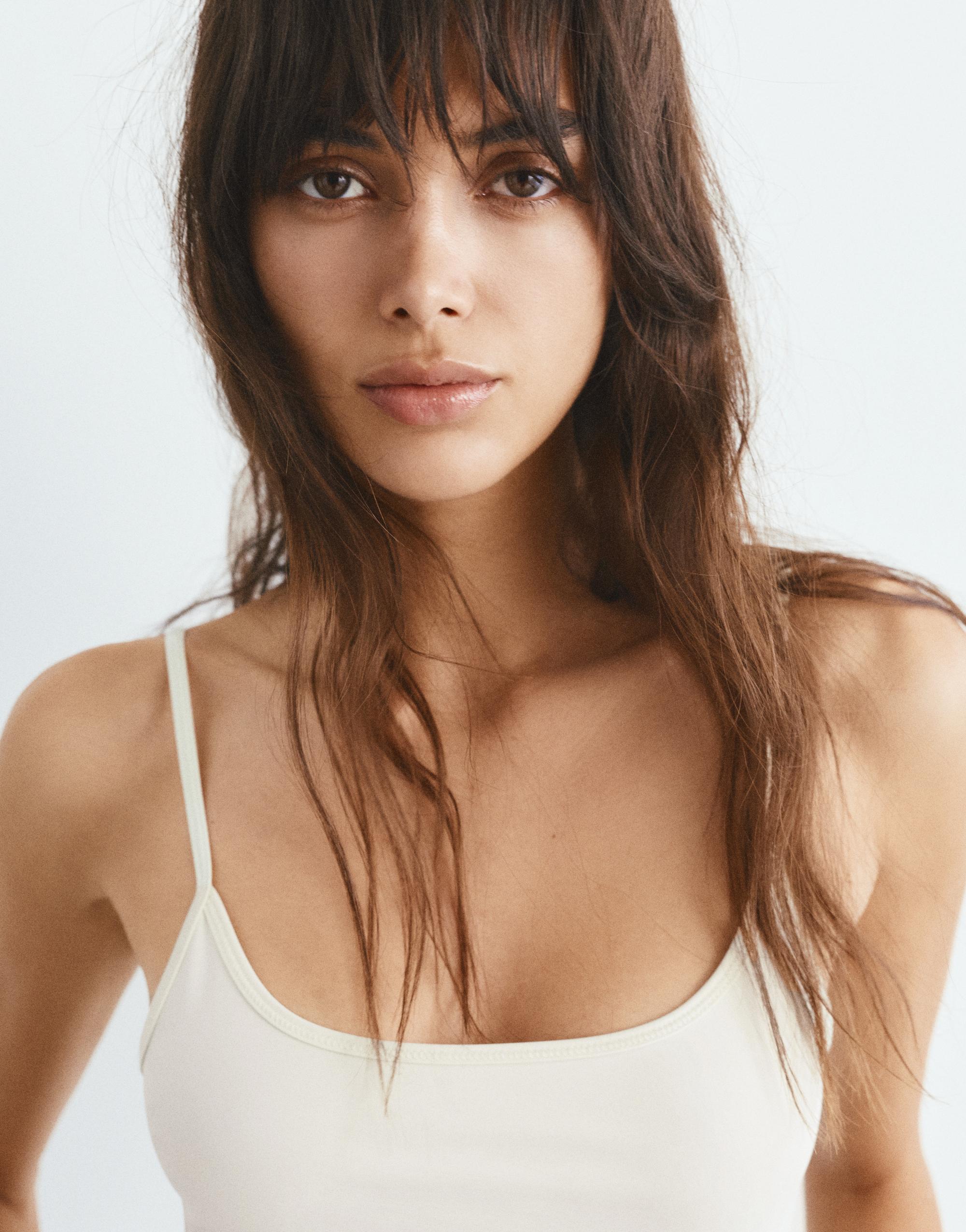 Polyamide bodysuit with thin straps — Cream