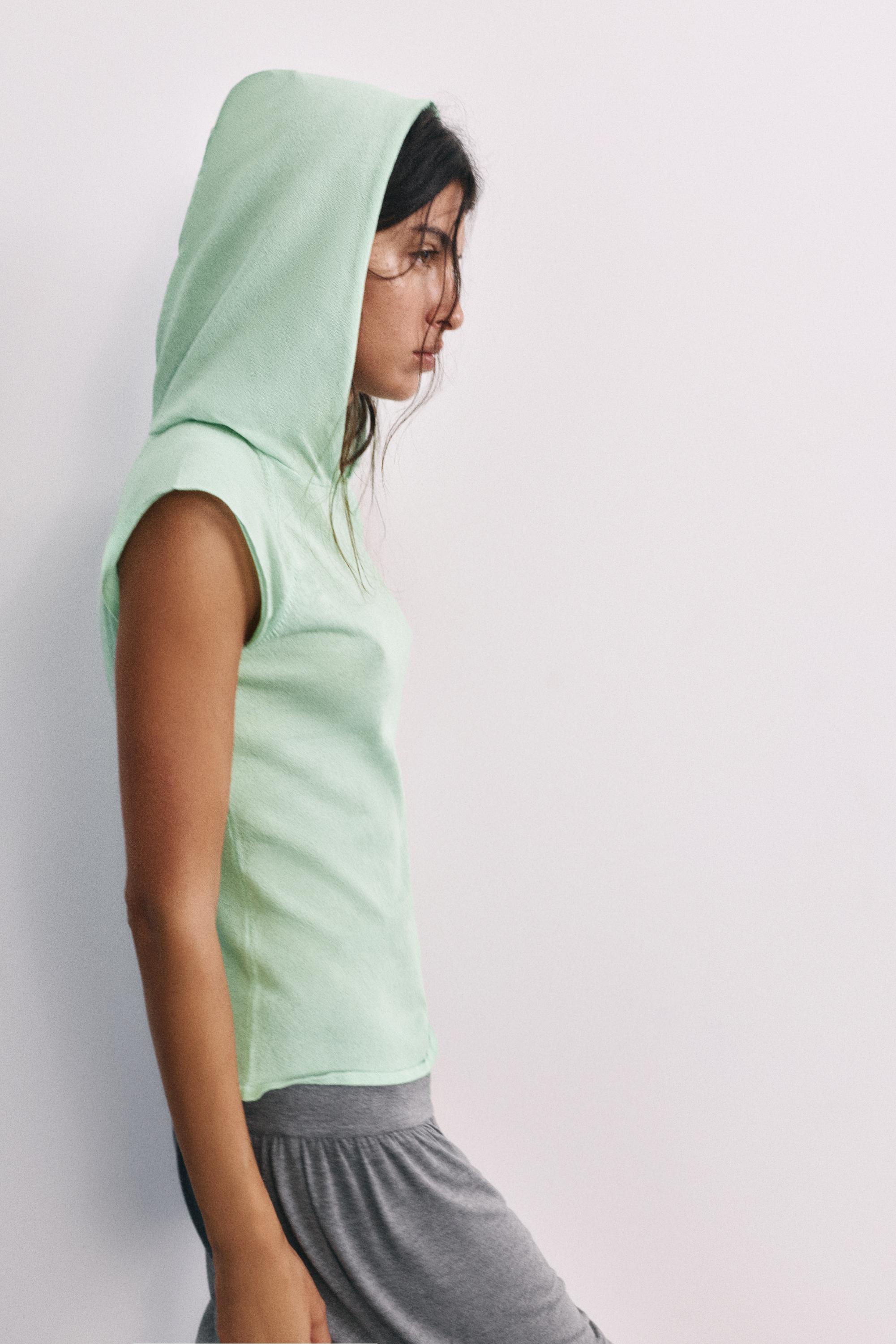 Fine knit hooded T-shirt — Mint