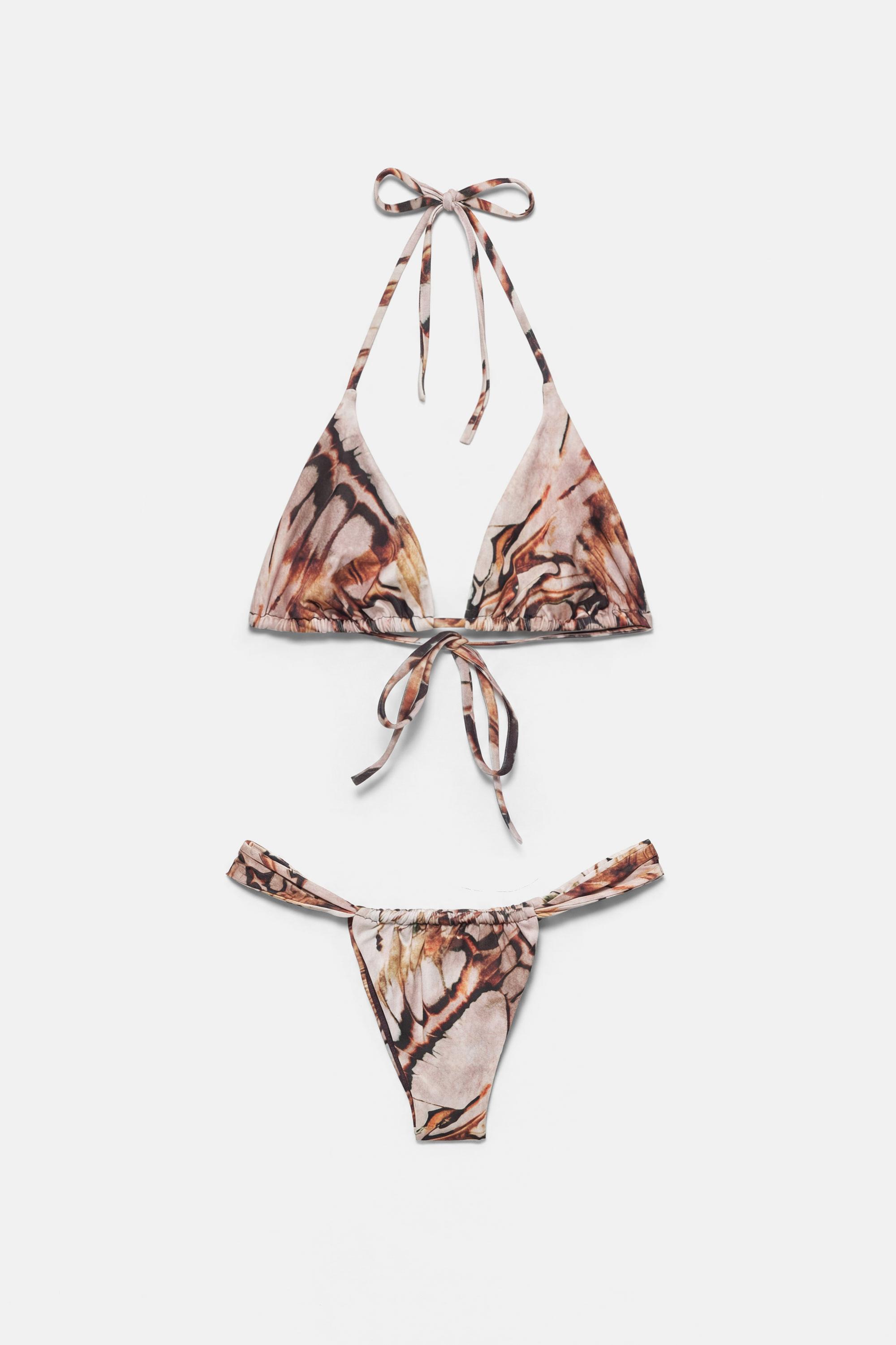 Gathered butterfly print bikini bottoms — Pink