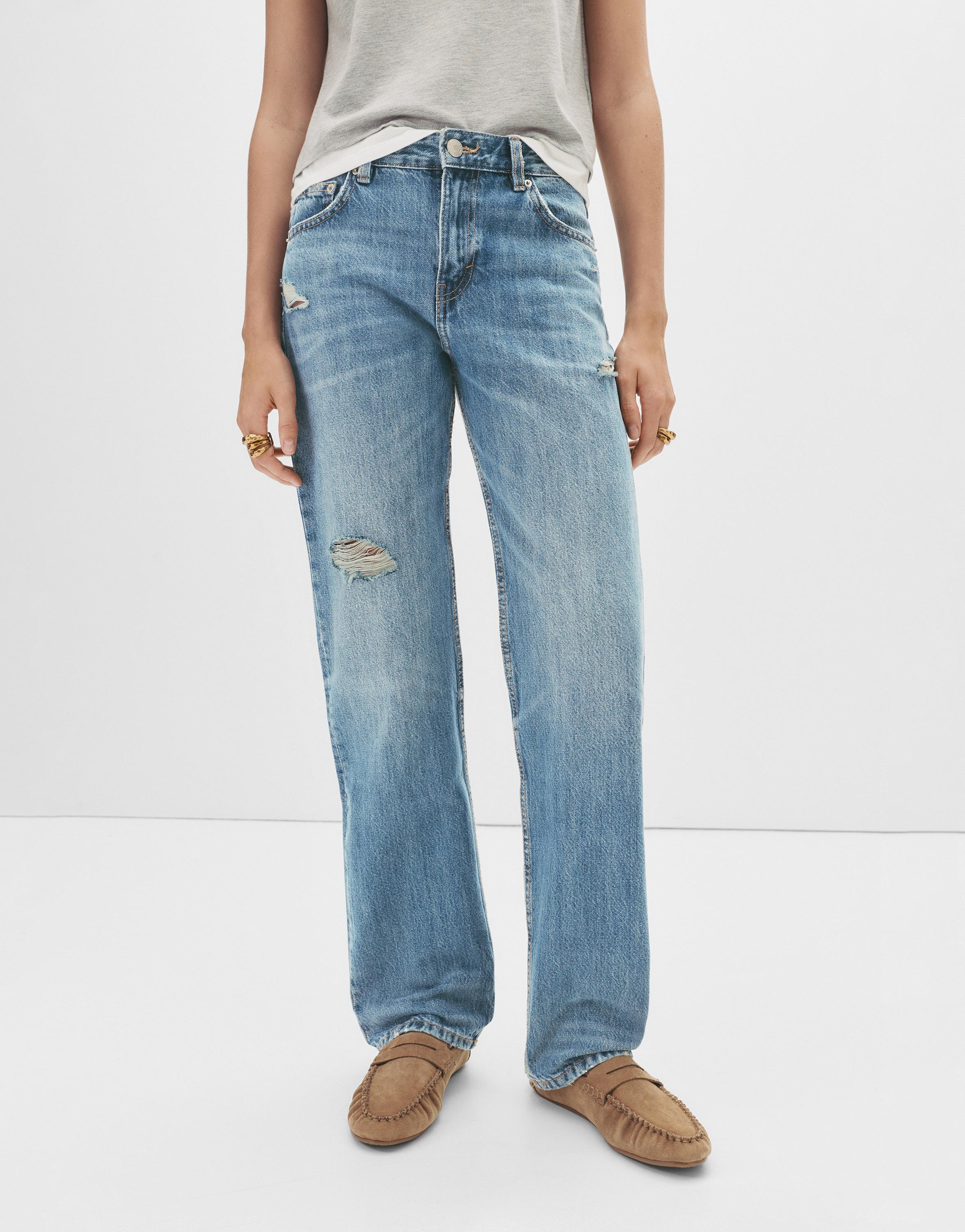 Mid-waist straight-leg jeans — Grey blue