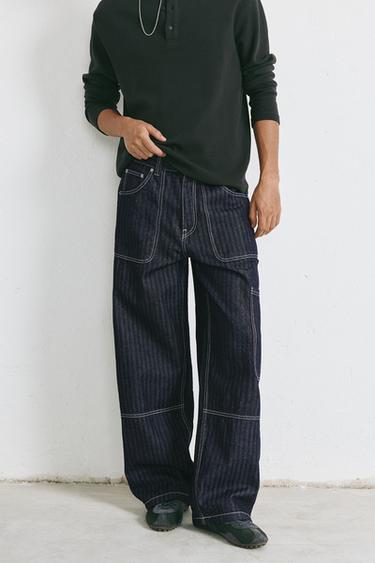 Striped relaxed-fit cargo jeans — Navy 4