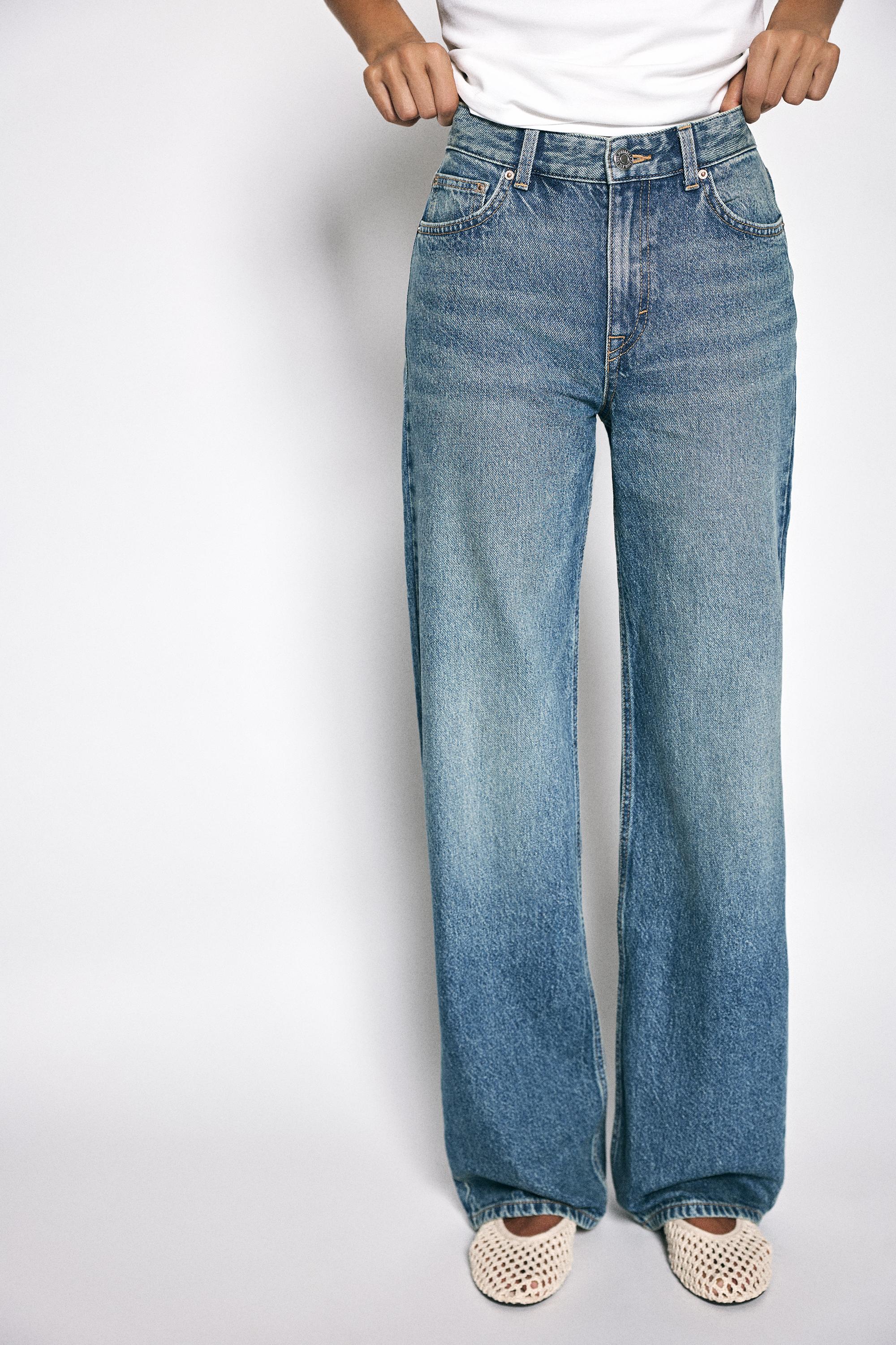 High-waist wide straight-leg jeans — Greenish blue