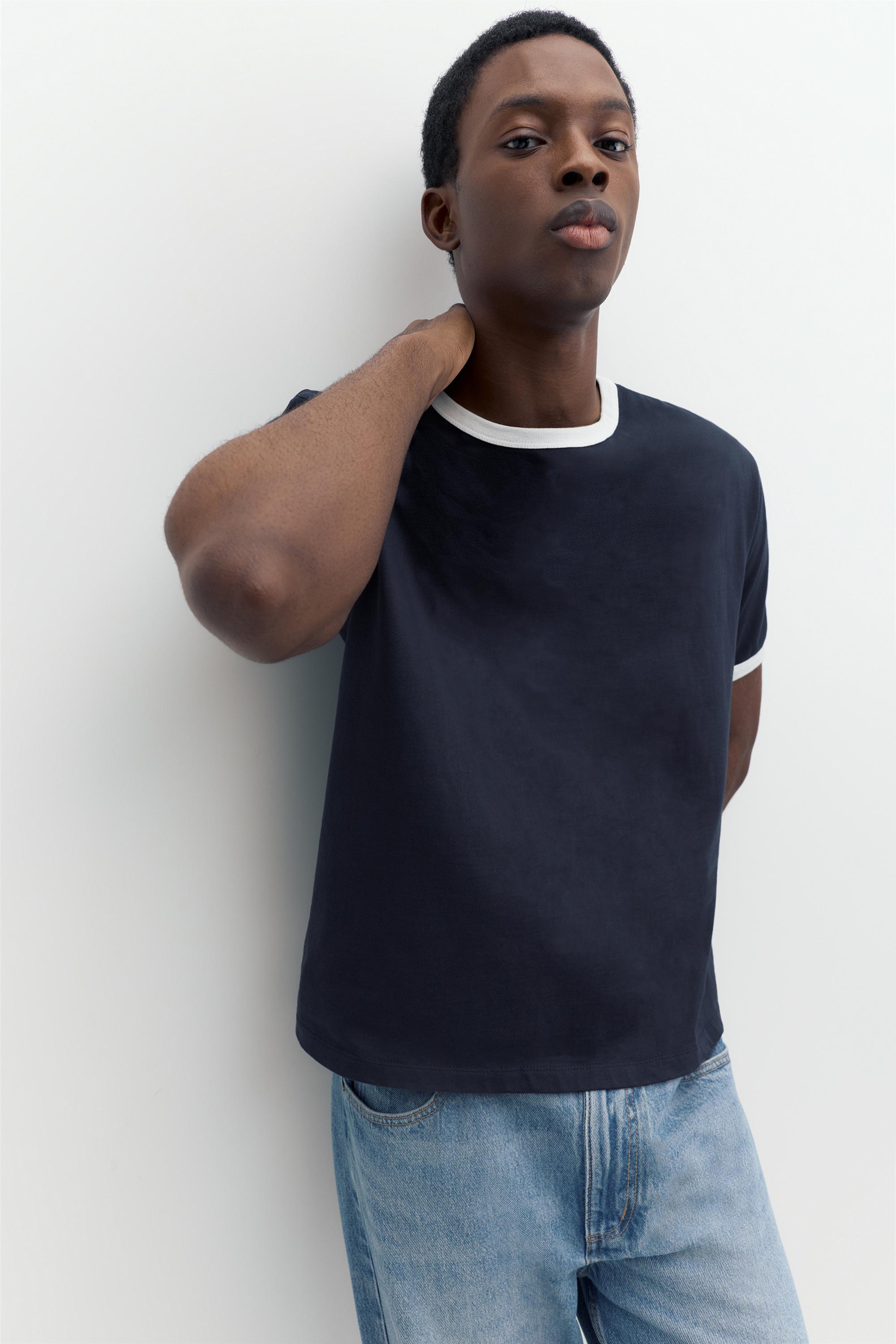 Contrast trim T-shirt — Navy
