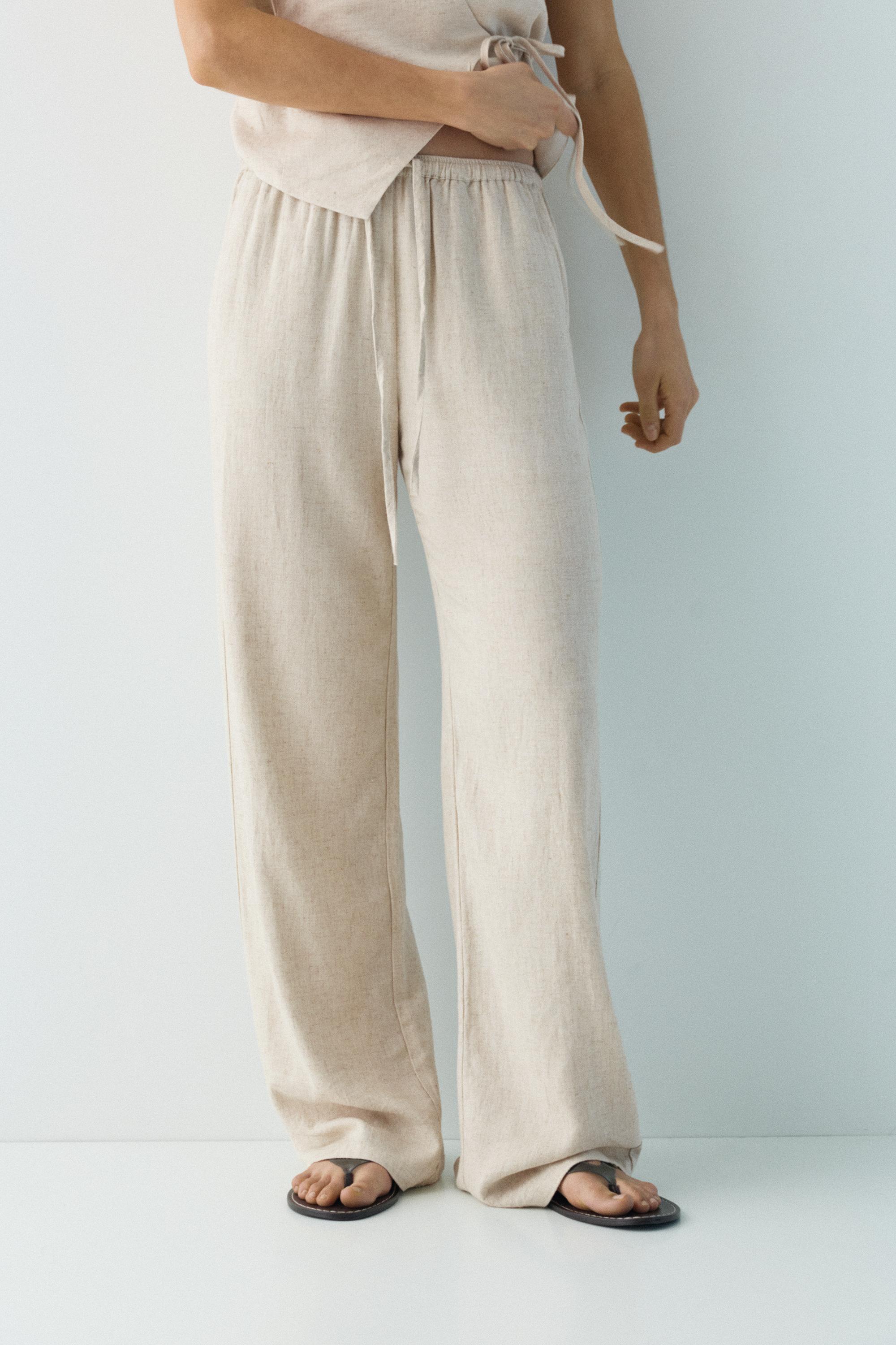 Ketenli dökümlü pantolon - Görsel 92