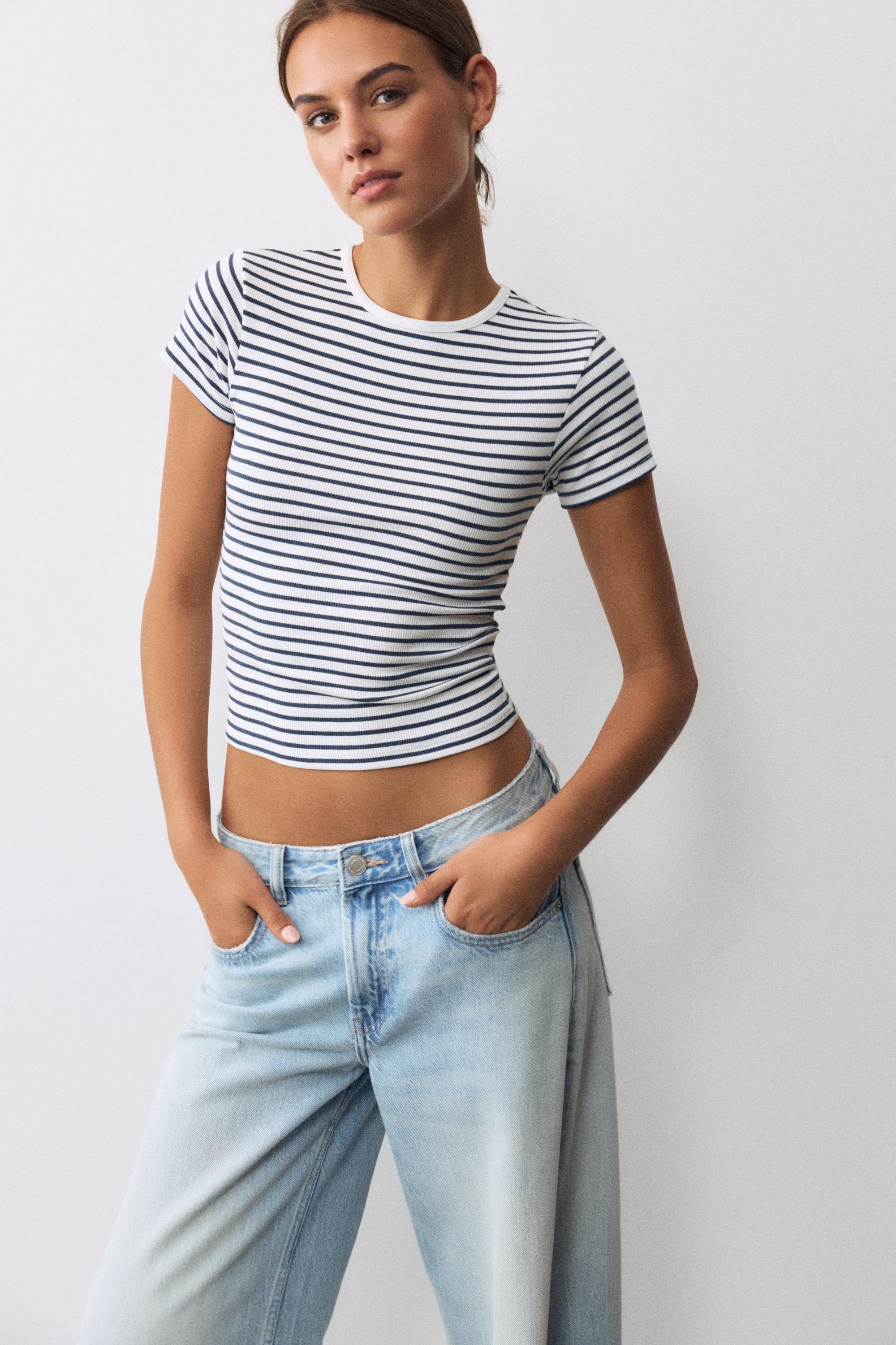 Ribbed short sleeve T-shirt — Striped