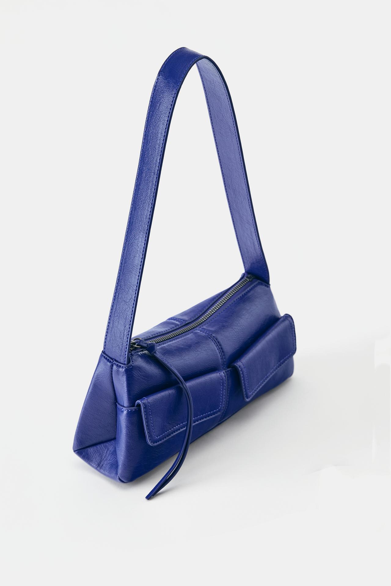 Suede shoulder bag with pockets — Blue