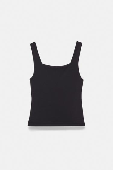 Square neck strappy top — Black 1