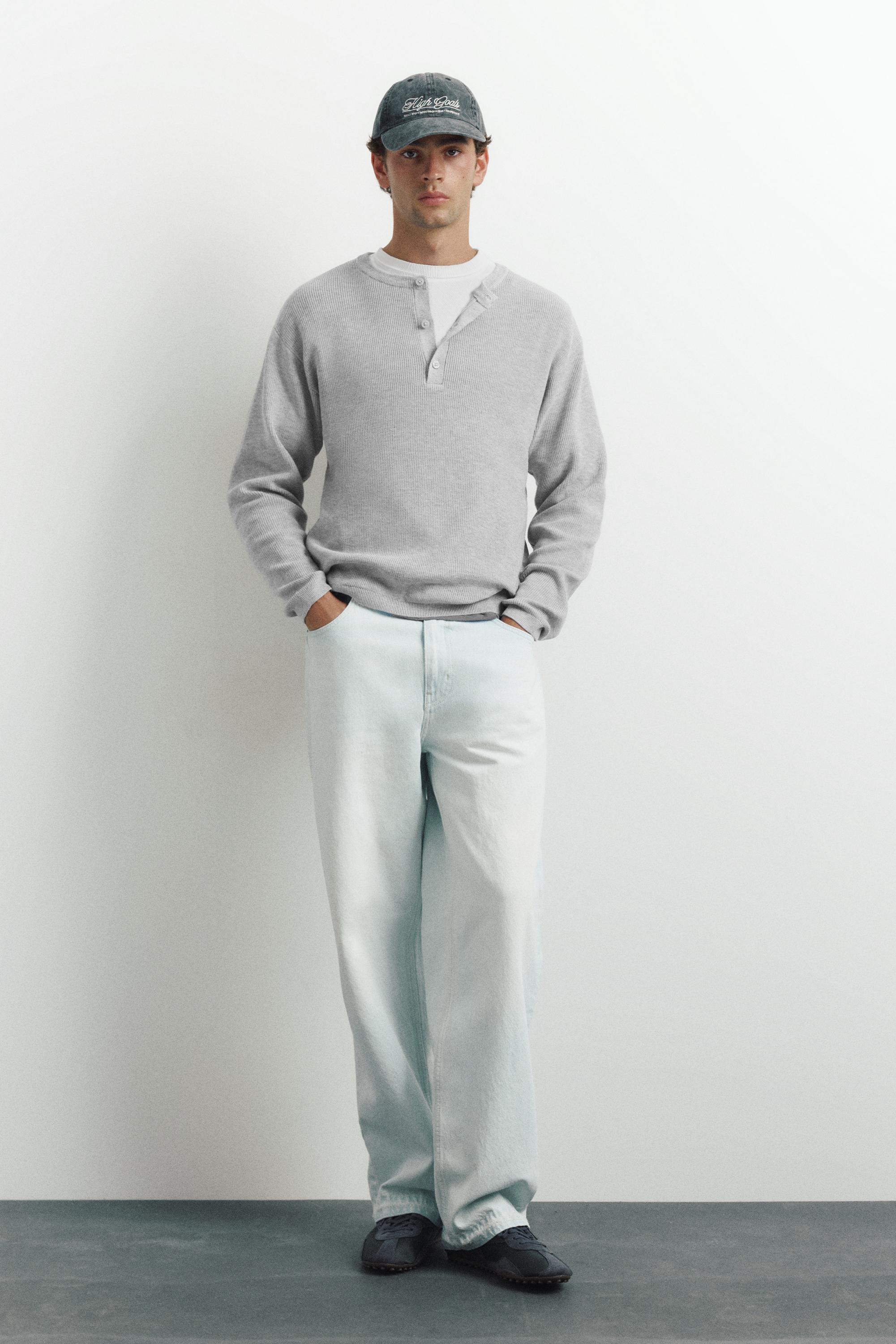 Henley neck jumper — Grey marl