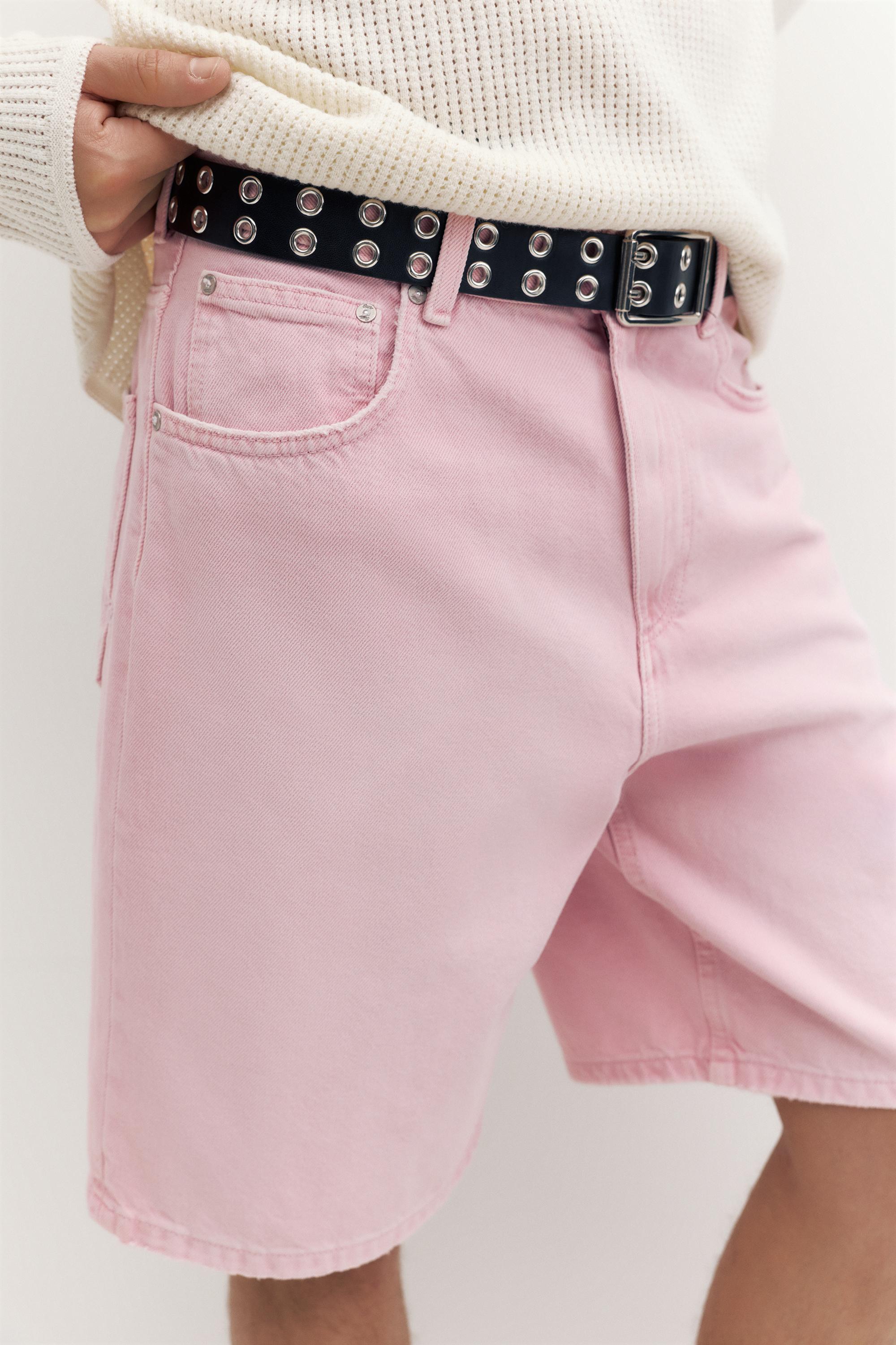 Baggy denim Bermuda shorts — Rose pink