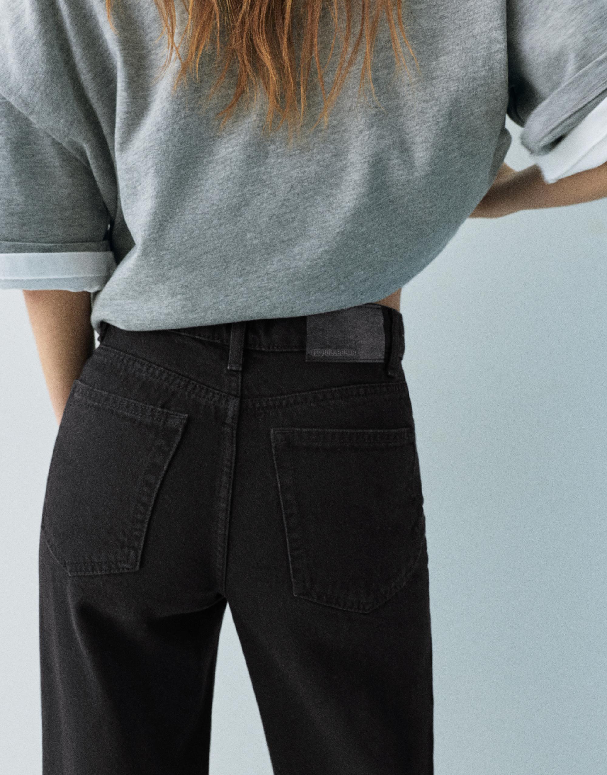 Wide leg jeans with crossover waistband — Black