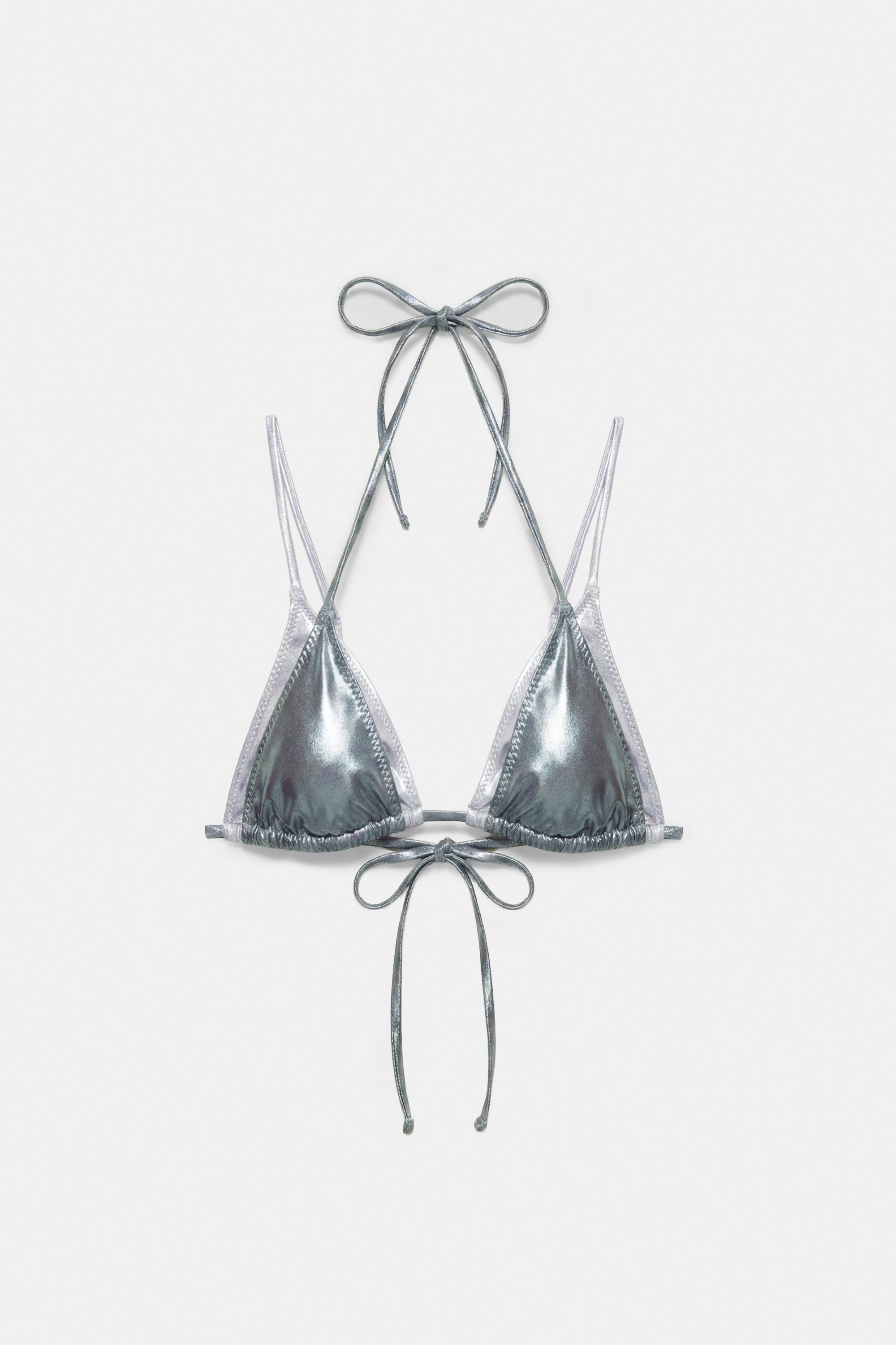 Metallic double bikini top — Grey