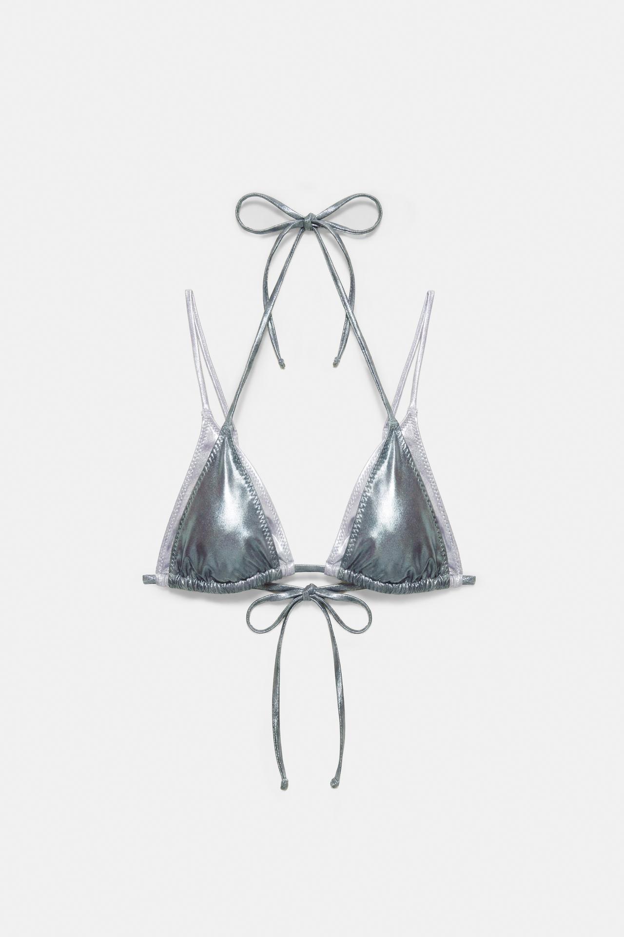 Metallic double bikini top — Grey