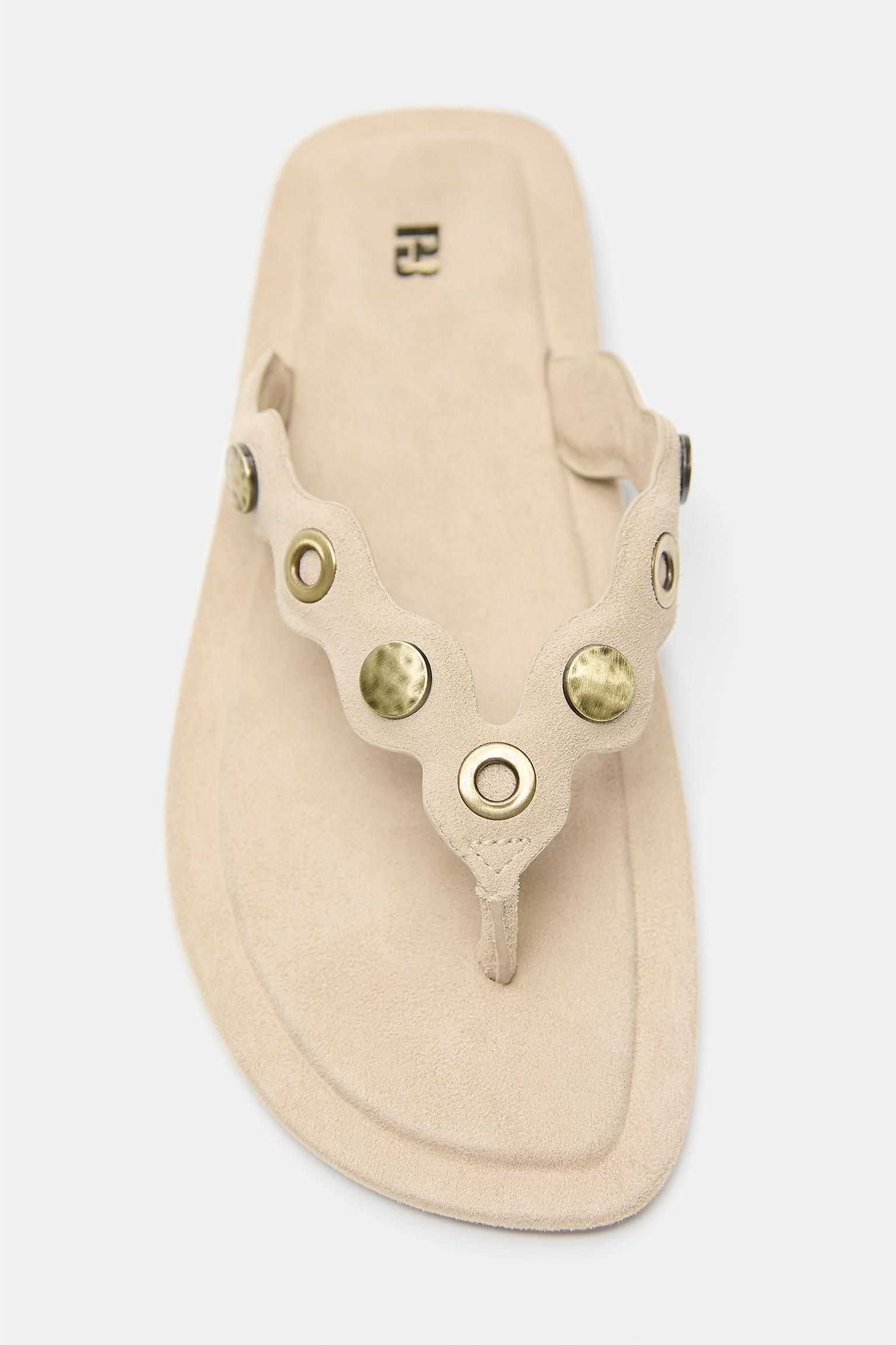 Flat studded leather sandals — Sand
