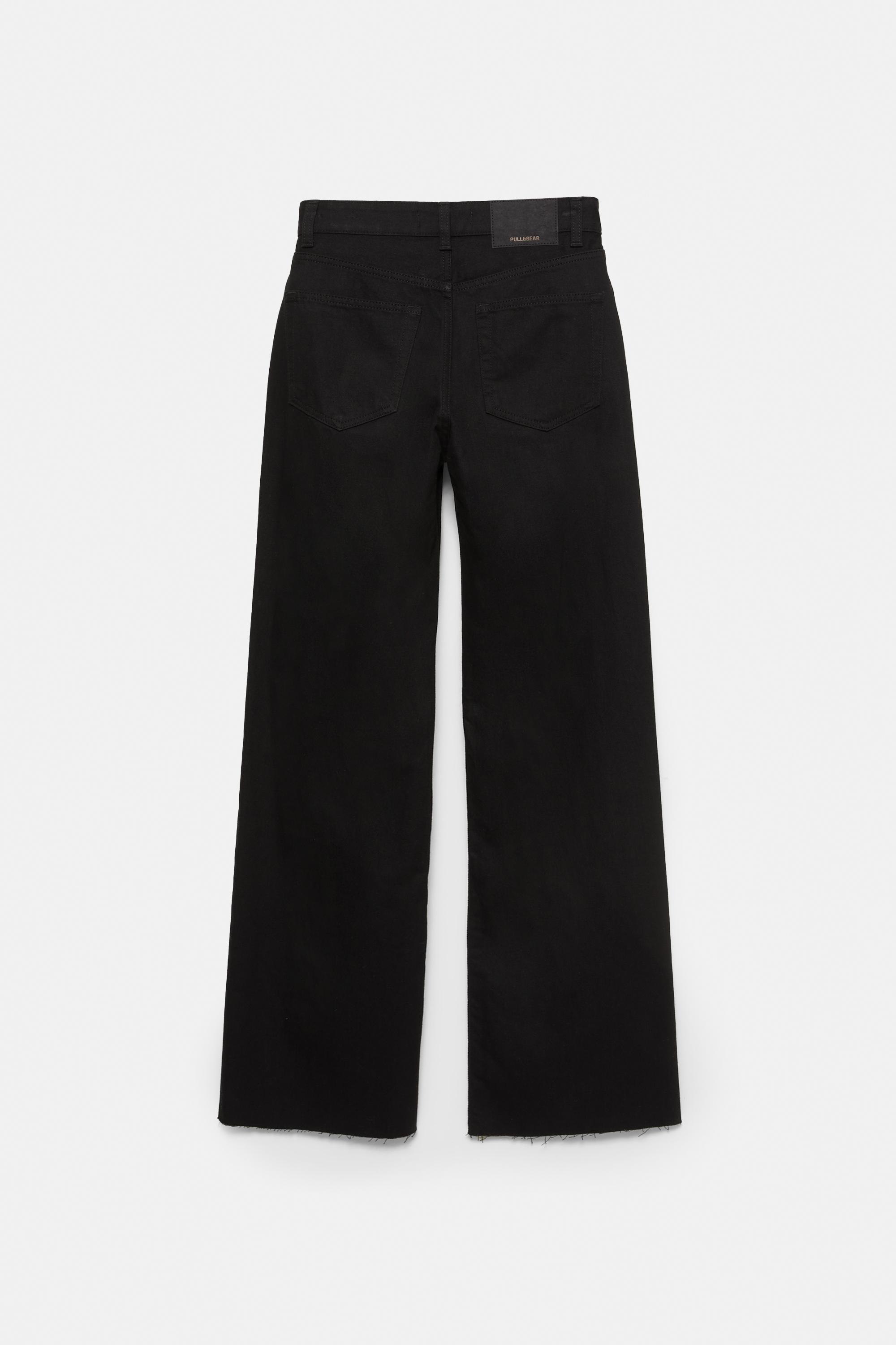 High-waist wide straight-leg jeans — Black marl